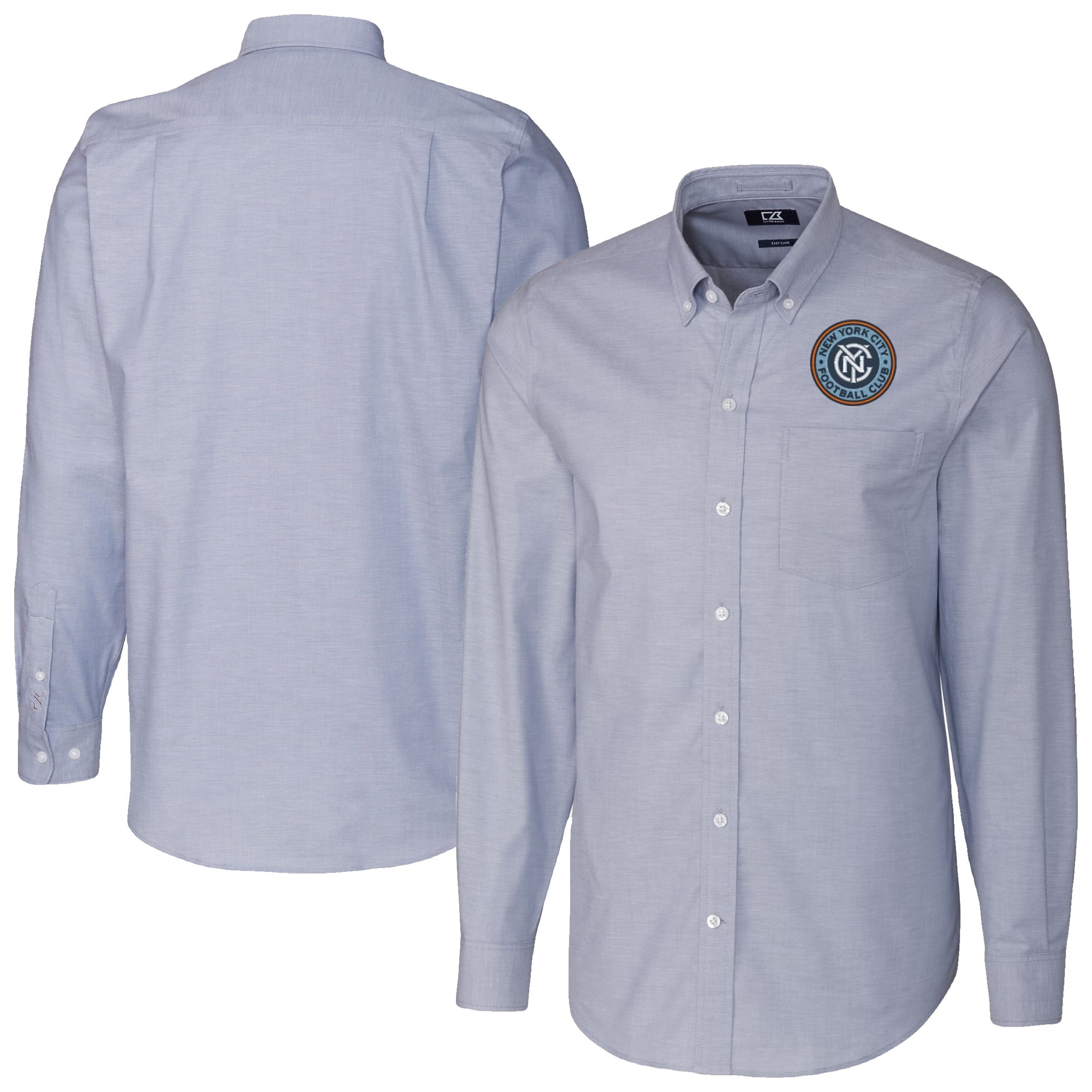 Men's Cutter & Buck Light Blue New York City FC Big & Tall Stretch Oxford Long Sleeve Dress Shirt