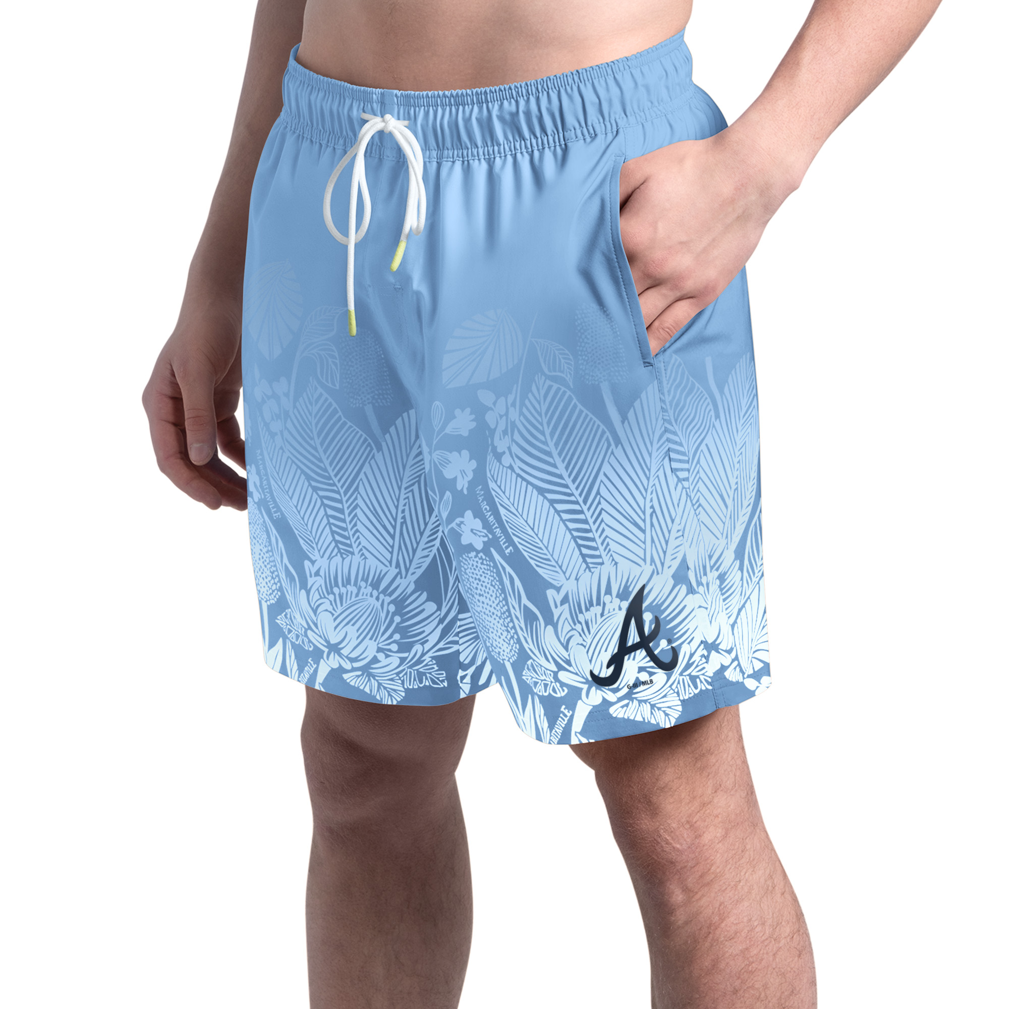 Men’s Margaritaville Blue Atlanta Braves Lagoon Fiesta Swim Shorts Men’s Margaritaville Blue Atlanta Braves Lagoon Fiesta Swim Shorts