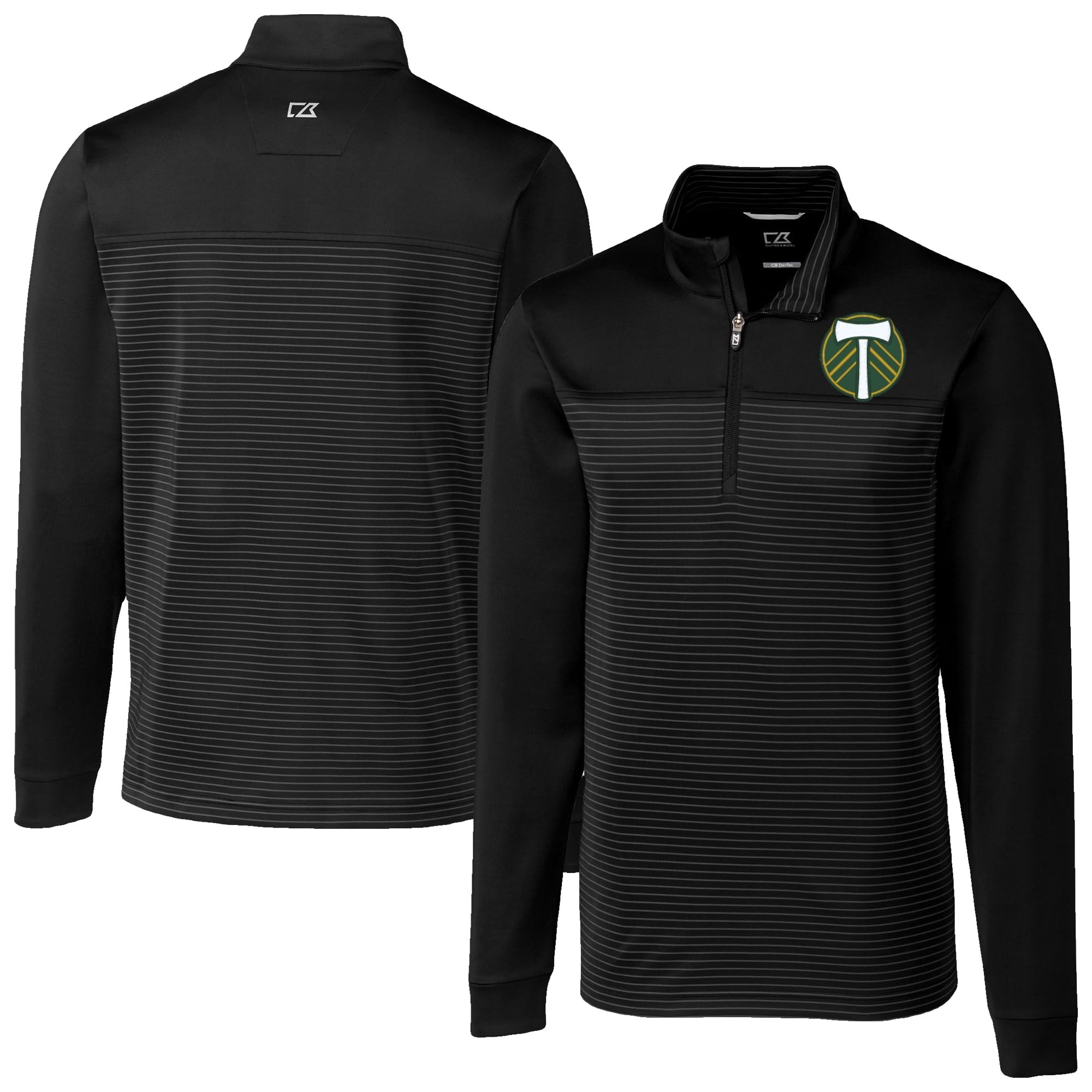Men's Cutter & Buck Black Portland Timbers Big & Tall Traverse Stretch Eco Stripe Quarter-Zip Pullover