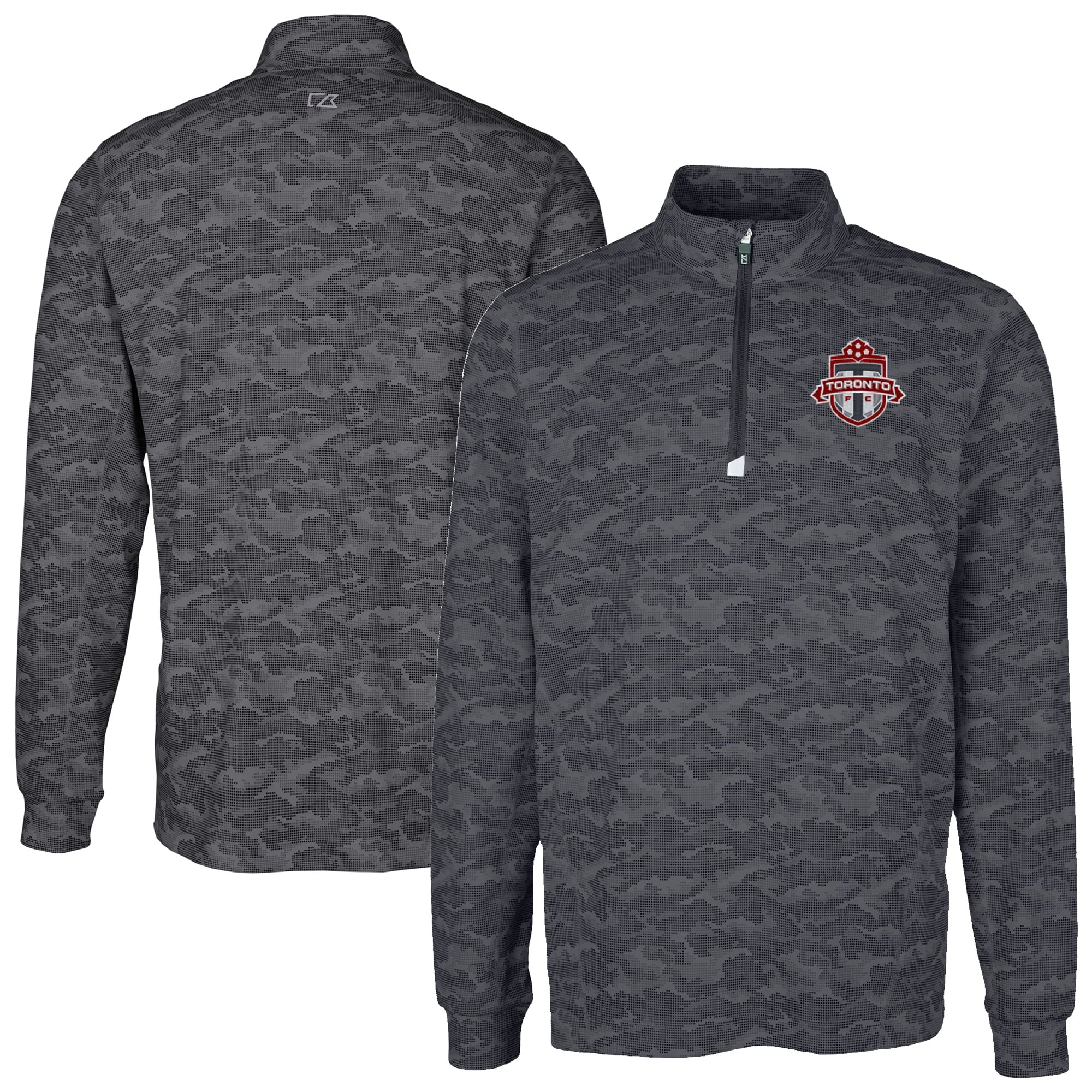 Men's Cutter & Buck Black Toronto FC Big & Tall Traverse Stretch Eco Camo Print Quarter-Zip Pullover Top