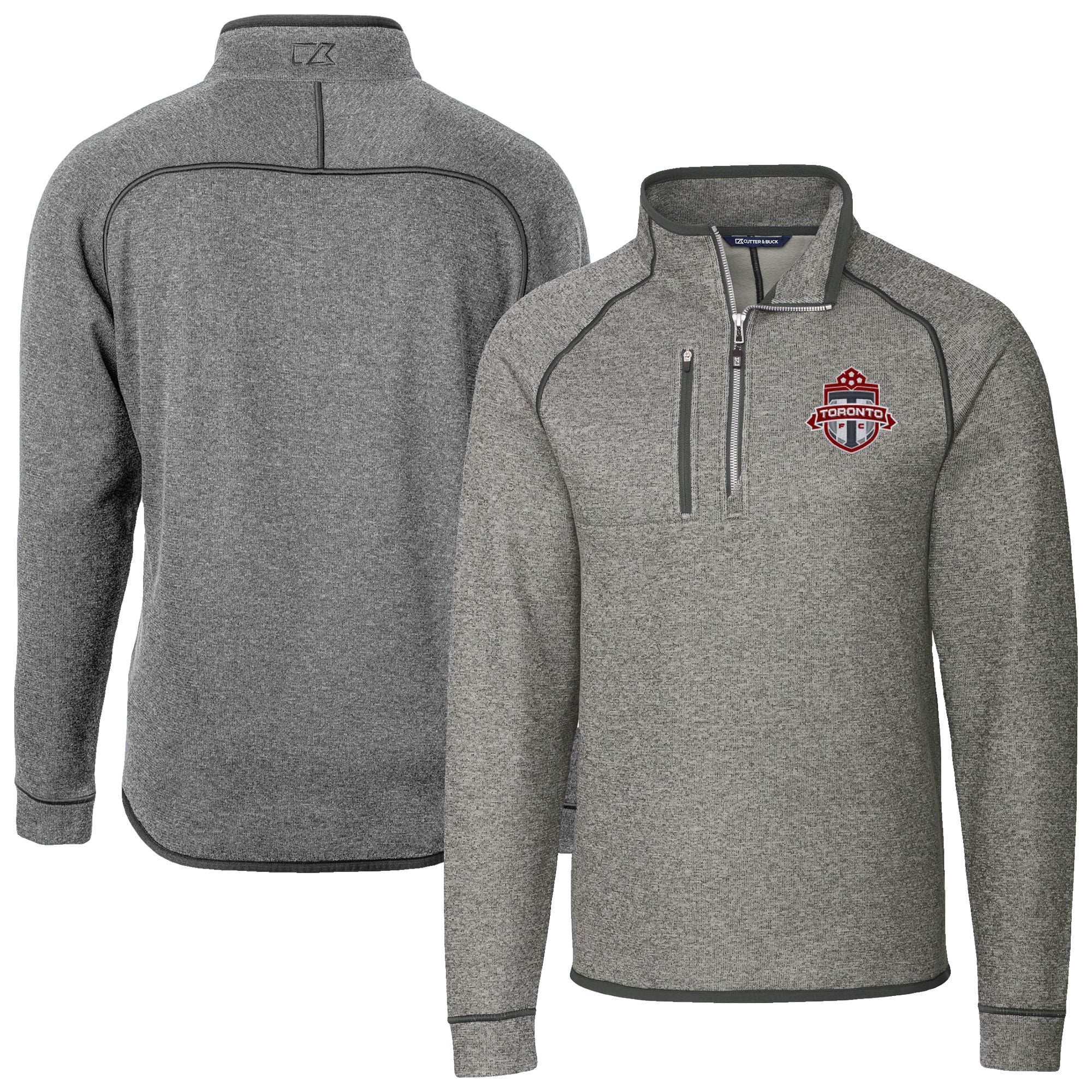 Men's Cutter & Buck Heather Gray Toronto FC Big & Tall Mainsail Sweater-Knit Half-Zip Pullover Top