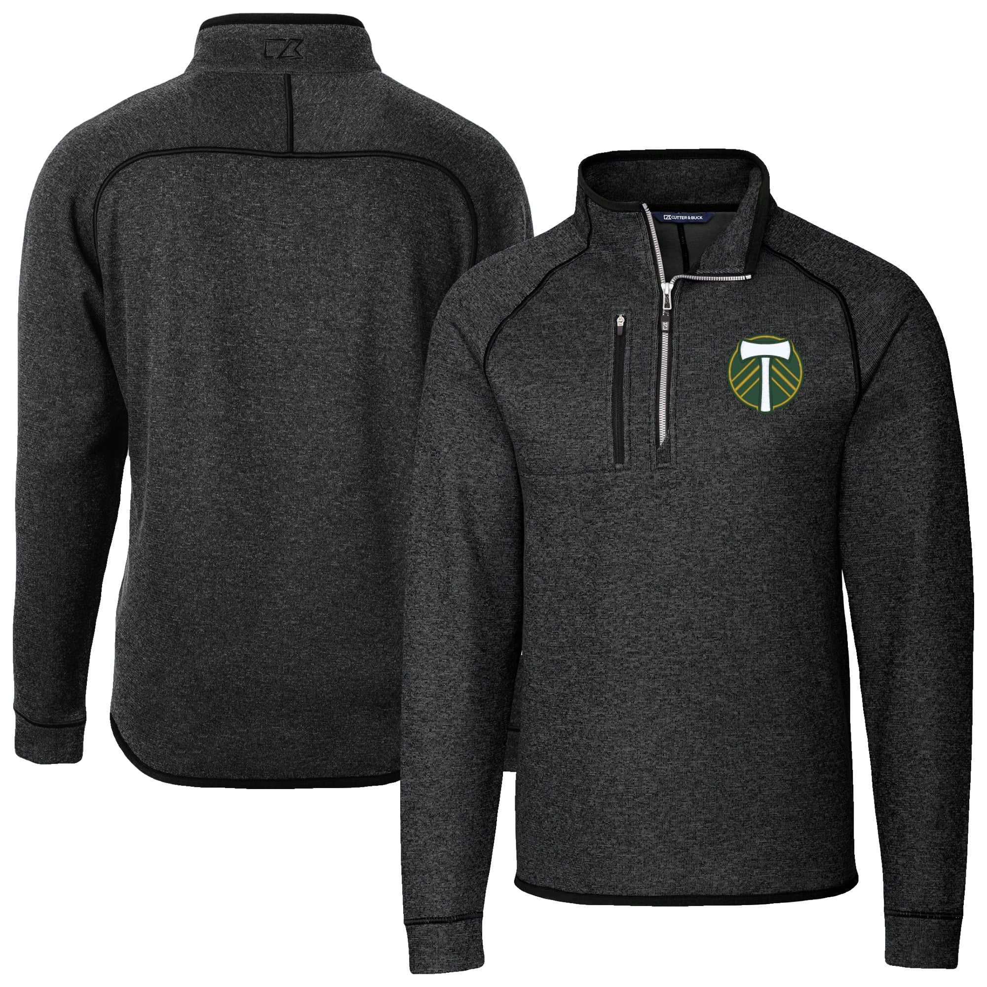 Men's Cutter & Buck Heather Charcoal Portland Timbers Big & Tall Mainsail Sweater-Knit Half-Zip Pullover Top