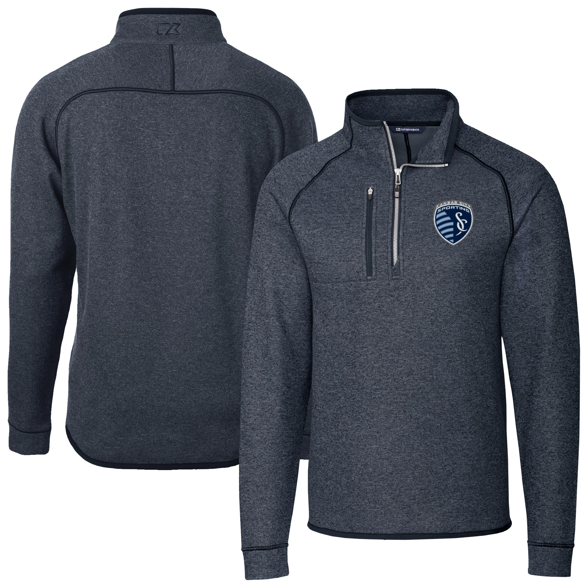 Men’s Cutter & Buck Heather Navy Sporting Kansas City Big & Tall Mainsail Sweater-Knit Half-Zip Pullover Top Men’s Cutter & Buck Heather Navy Sporting Kansas City Big & Tall Mainsail Sweater-Knit Half-Zip Pullover Top