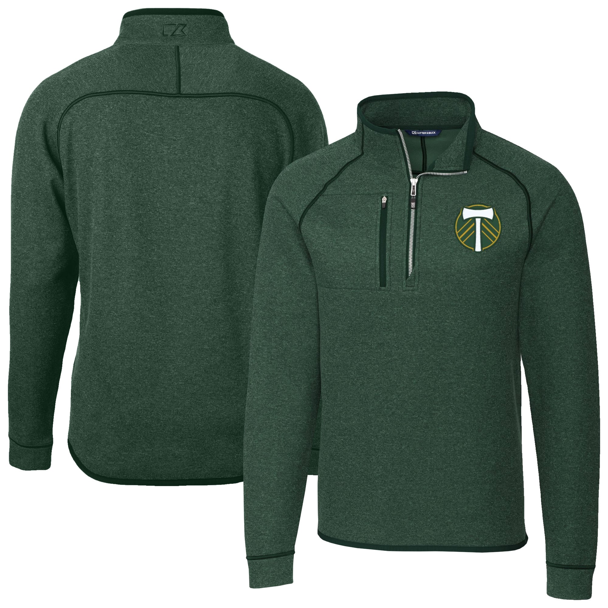 Men's Cutter & Buck Heather Green Portland Timbers Big & Tall Mainsail Sweater-Knit Half-Zip Pullover Top