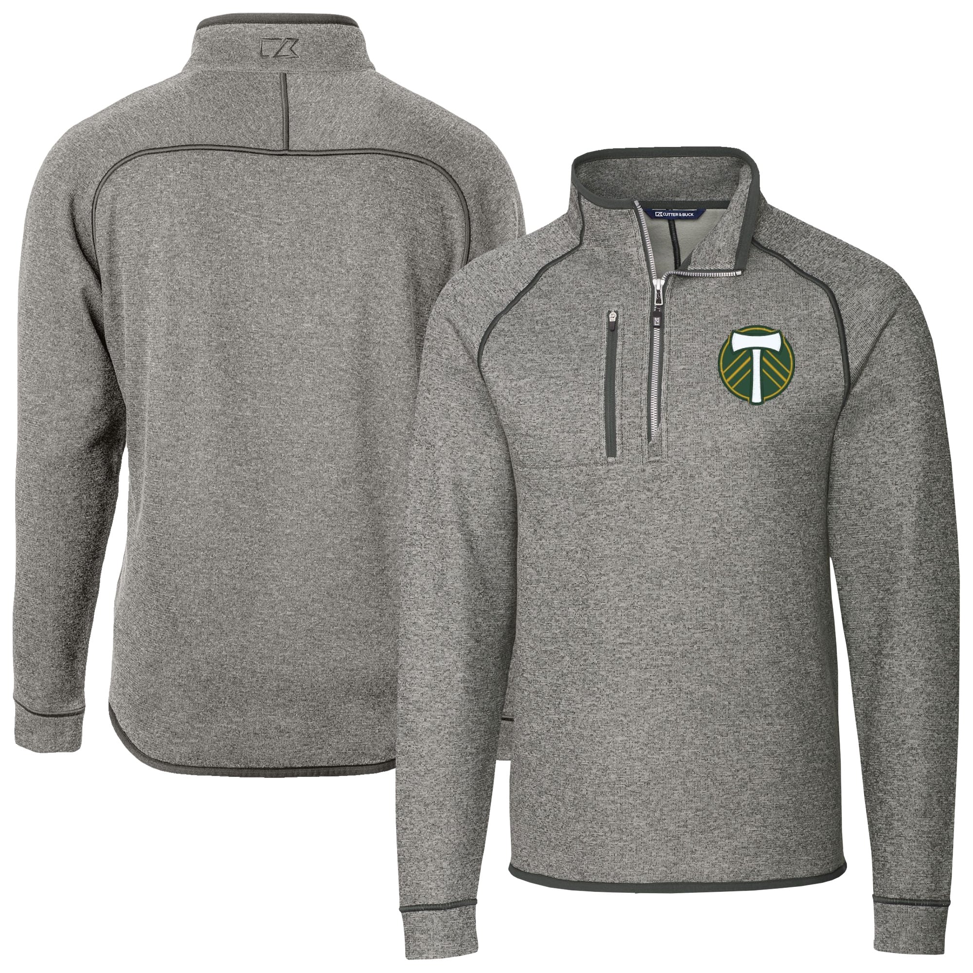 Men's Cutter & Buck Heather Gray Portland Timbers Big & Tall Mainsail Sweater-Knit Half-Zip Pullover Top