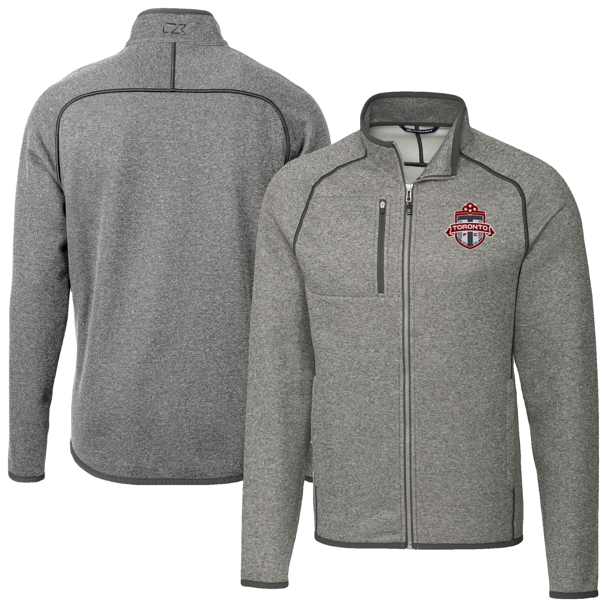 Men's Cutter & Buck Heather Gray Toronto FC Big & Tall Mainsail Sweater-Knit Full-Zip Jacket