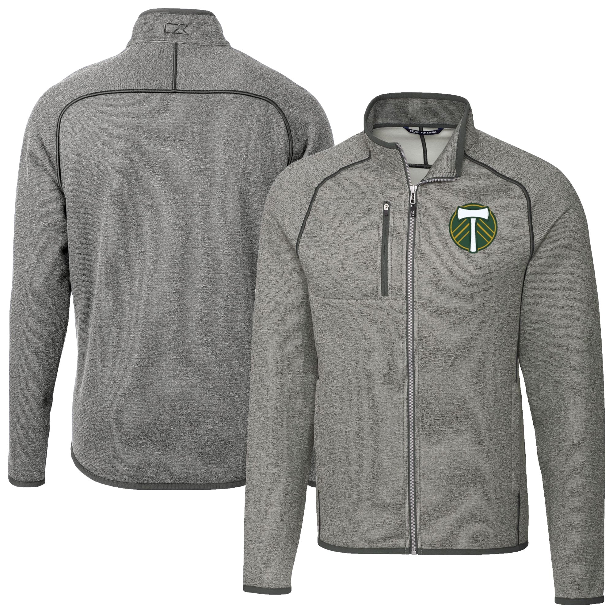 Men's Cutter & Buck Heather Gray Portland Timbers Big & Tall Mainsail Sweater-Knit Full-Zip Jacket