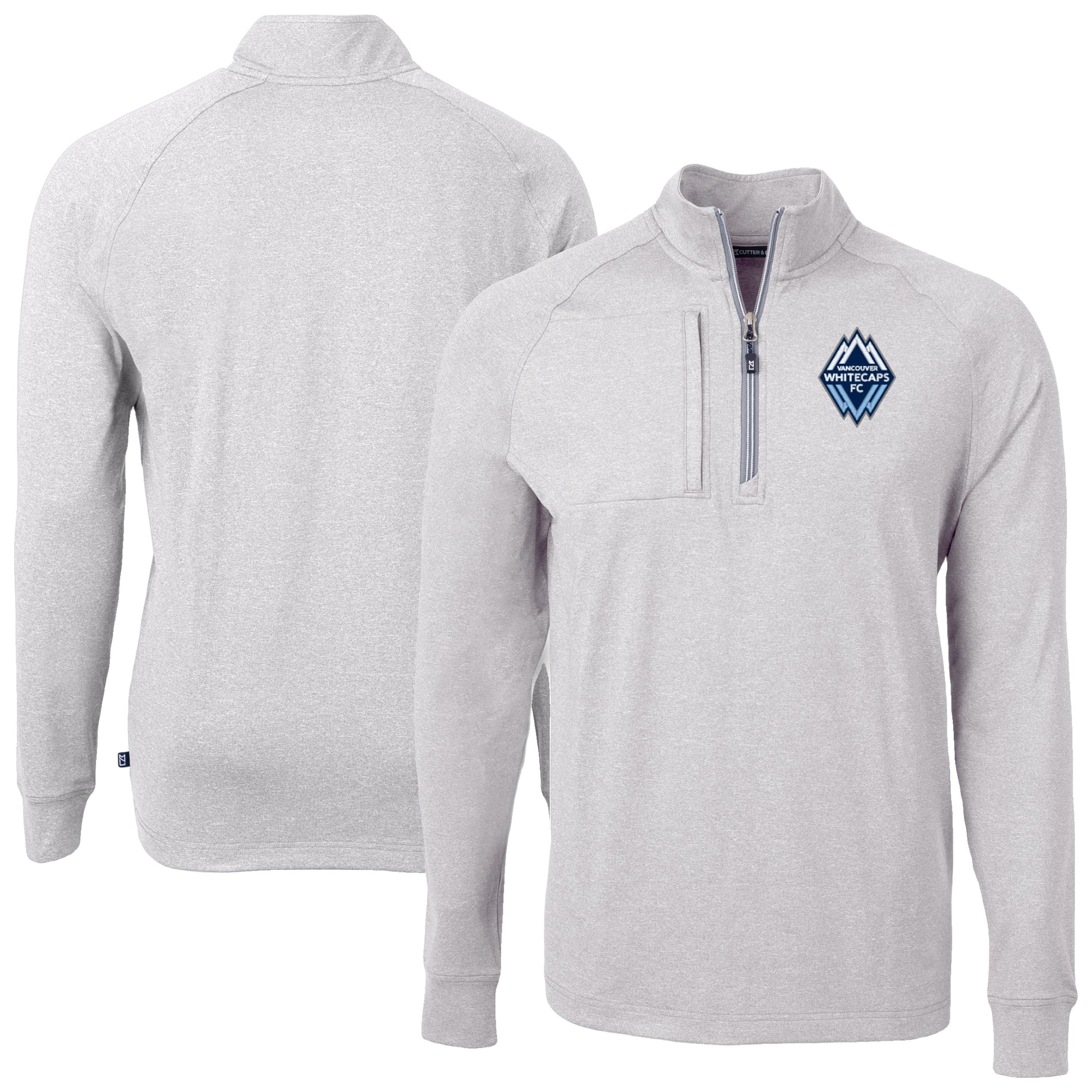 Men's Cutter & Buck Heather Gray Vancouver Whitecaps FC Big & Tall Adapt Eco Knit Raglan Quarter-Zip Top