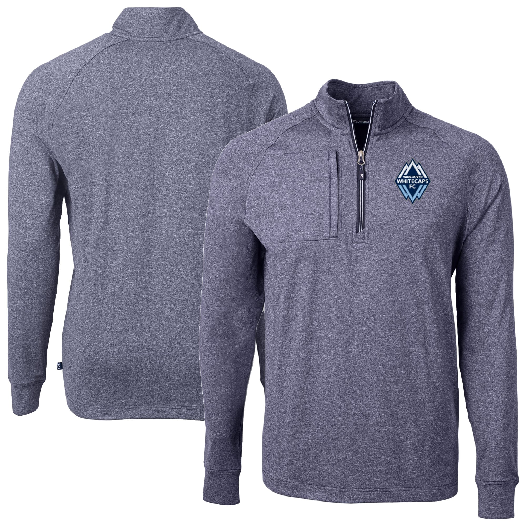 Men's Cutter & Buck Heather Navy Vancouver Whitecaps FC Big & Tall Adapt Eco Knit Raglan Quarter-Zip Top