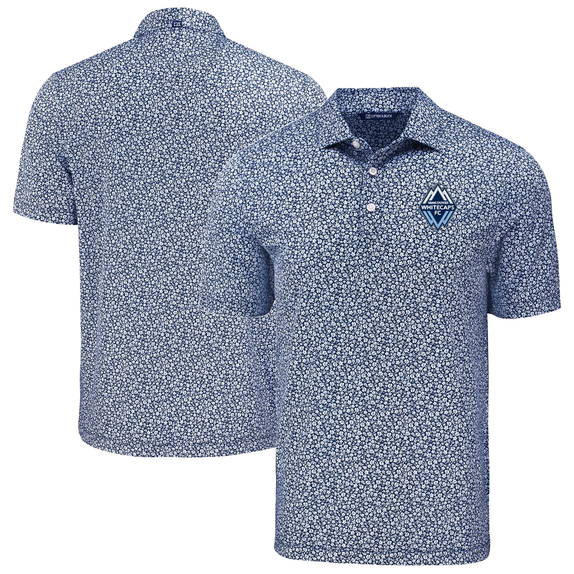 Men's Cutter & Buck Navy Vancouver Whitecaps FC Big & Tall Pike Eco Flora Print Recycled Polo