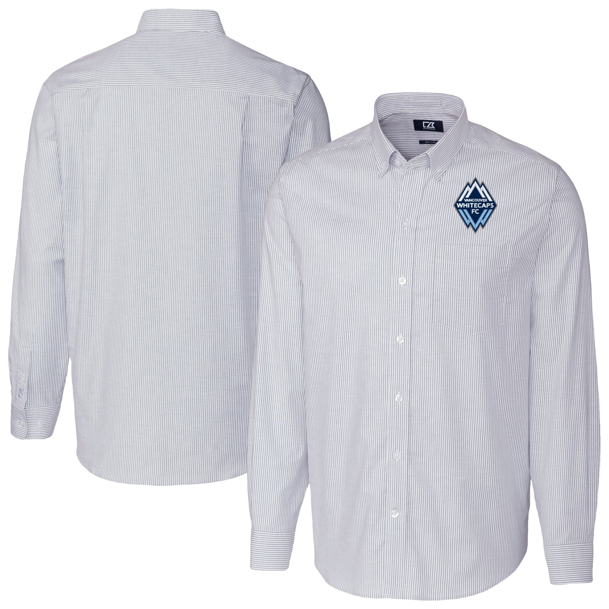 Men's Cutter & Buck Light Blue Vancouver Whitecaps FC Big & Tall Stretch Oxford Stripe Tri-Blend Long Sleeve Dress Shirt