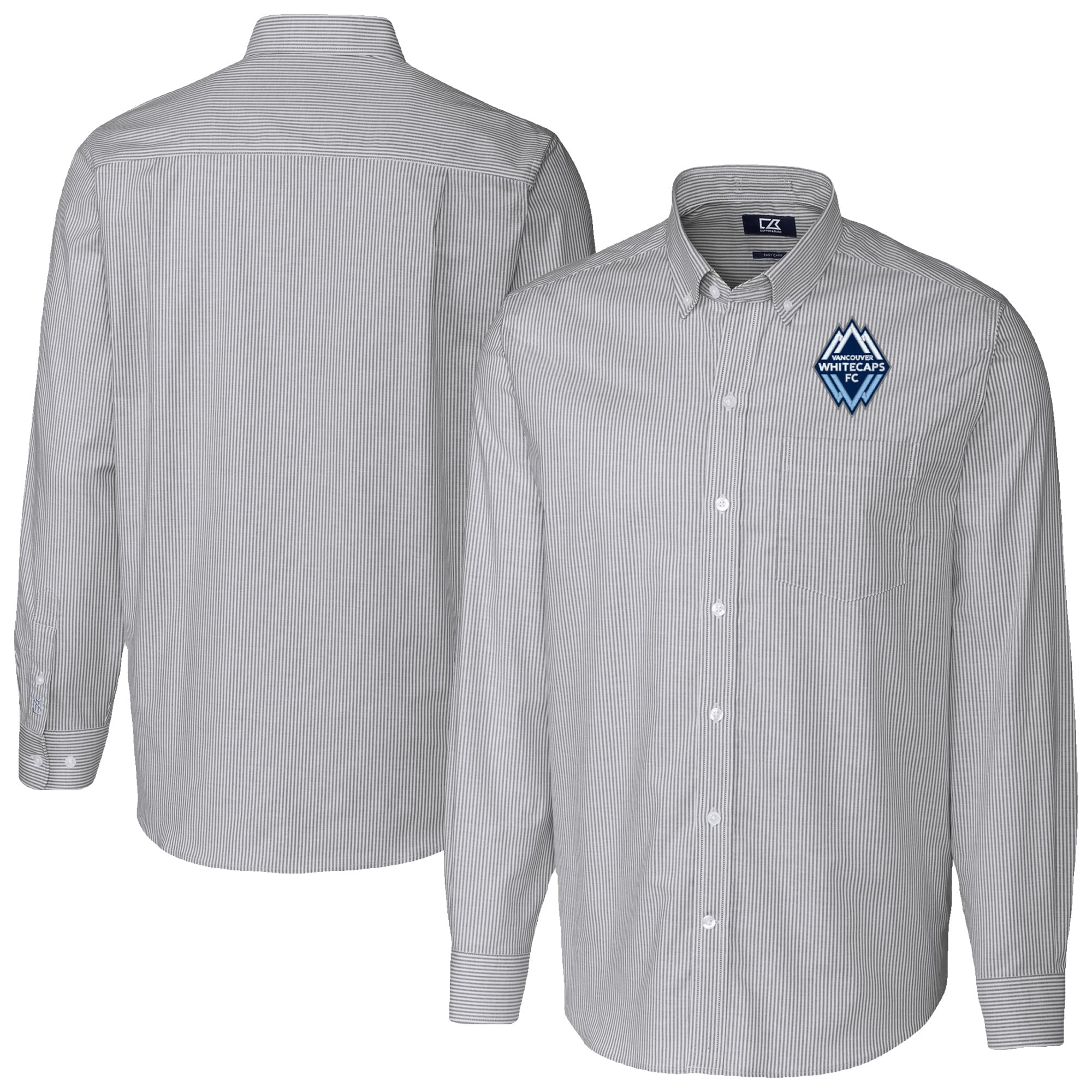 Men's Cutter & Buck Charcoal Vancouver Whitecaps FC Big & Tall Stretch Oxford Stripe Tri-Blend Long Sleeve Dress Shirt