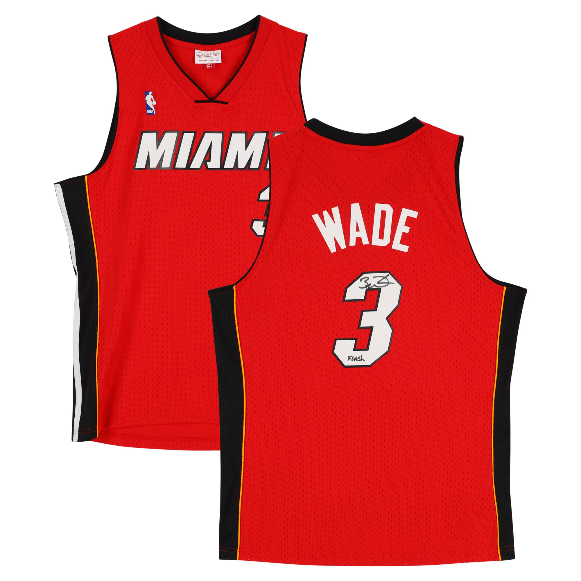 Dwyane Wade, Miami Heat, signiertes Red Mitchell & Ness 2005-06 Swingman-Trikot mit „Flash“-Aufschrift