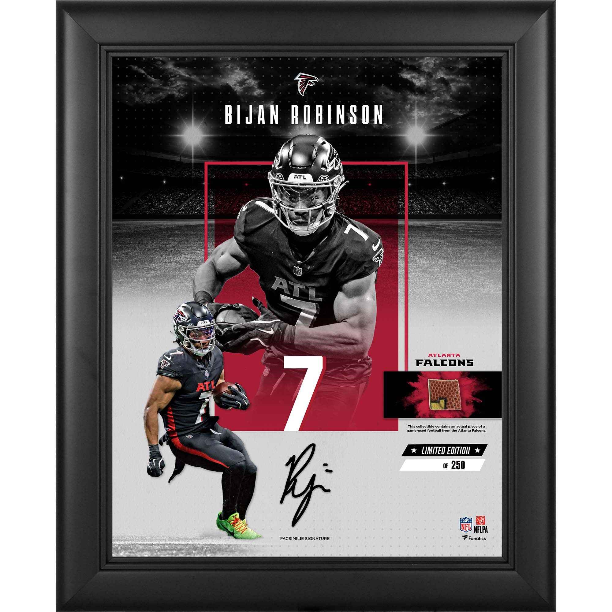 Bijan Robinson Atlanta Falcons Facsimile Signature Framed 11" x 14" Showcase Collage with a Piece of Game-Used Football - Limited Edition of 250