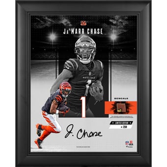 Ja'Marr Chase Cincinnati Bengals Facsimile Signature Framed 11" x 14" Showcase Collage with a Piece of Game-Used Football - Limited Edition of 250