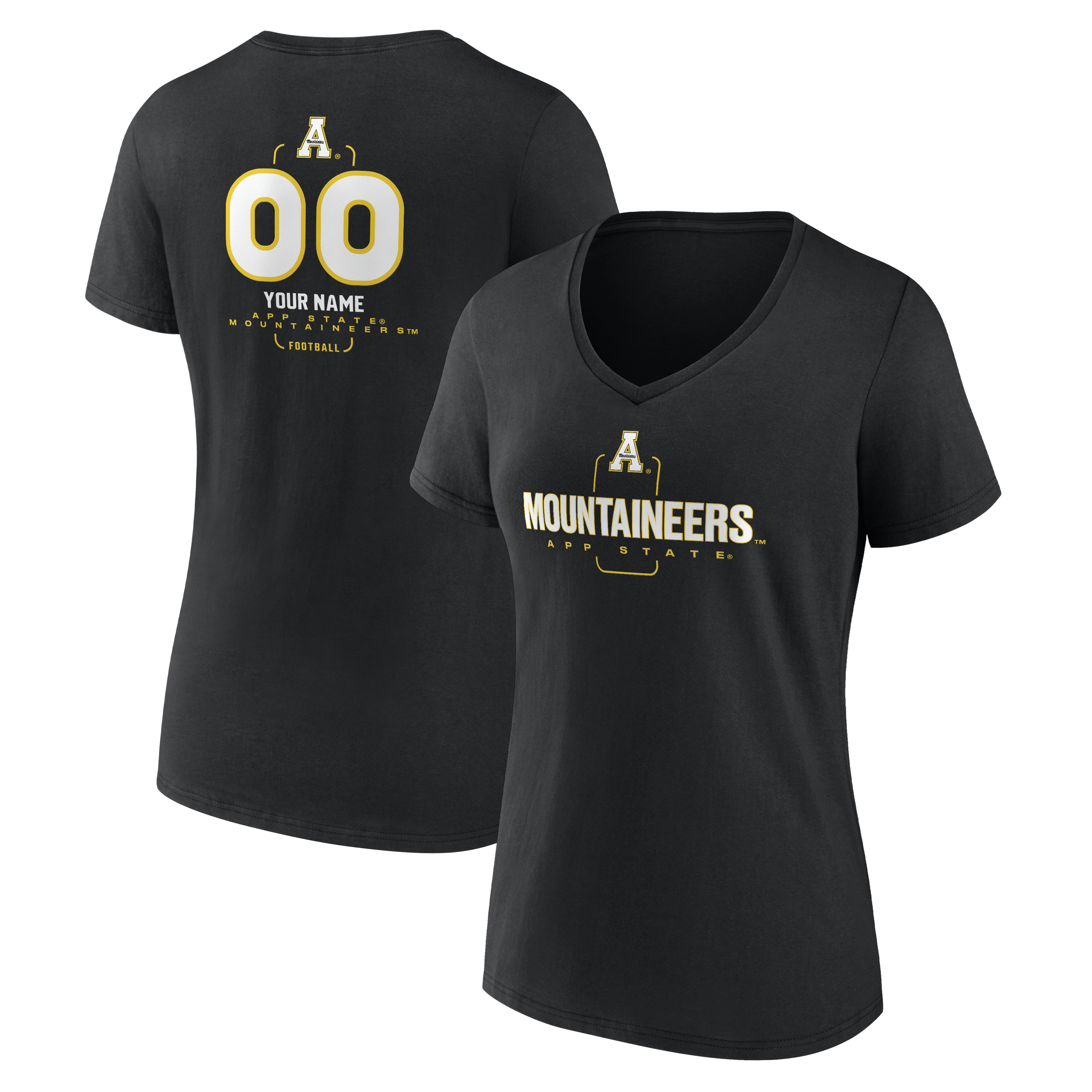 Women’s Black Appalachian State Mountaineers Personalized Name & Number Midfielder V-Neck T-Shirt Women’s Black Appalachian State Mountaineers Personalized Name & Number Midfielder V-Neck T-Shirt