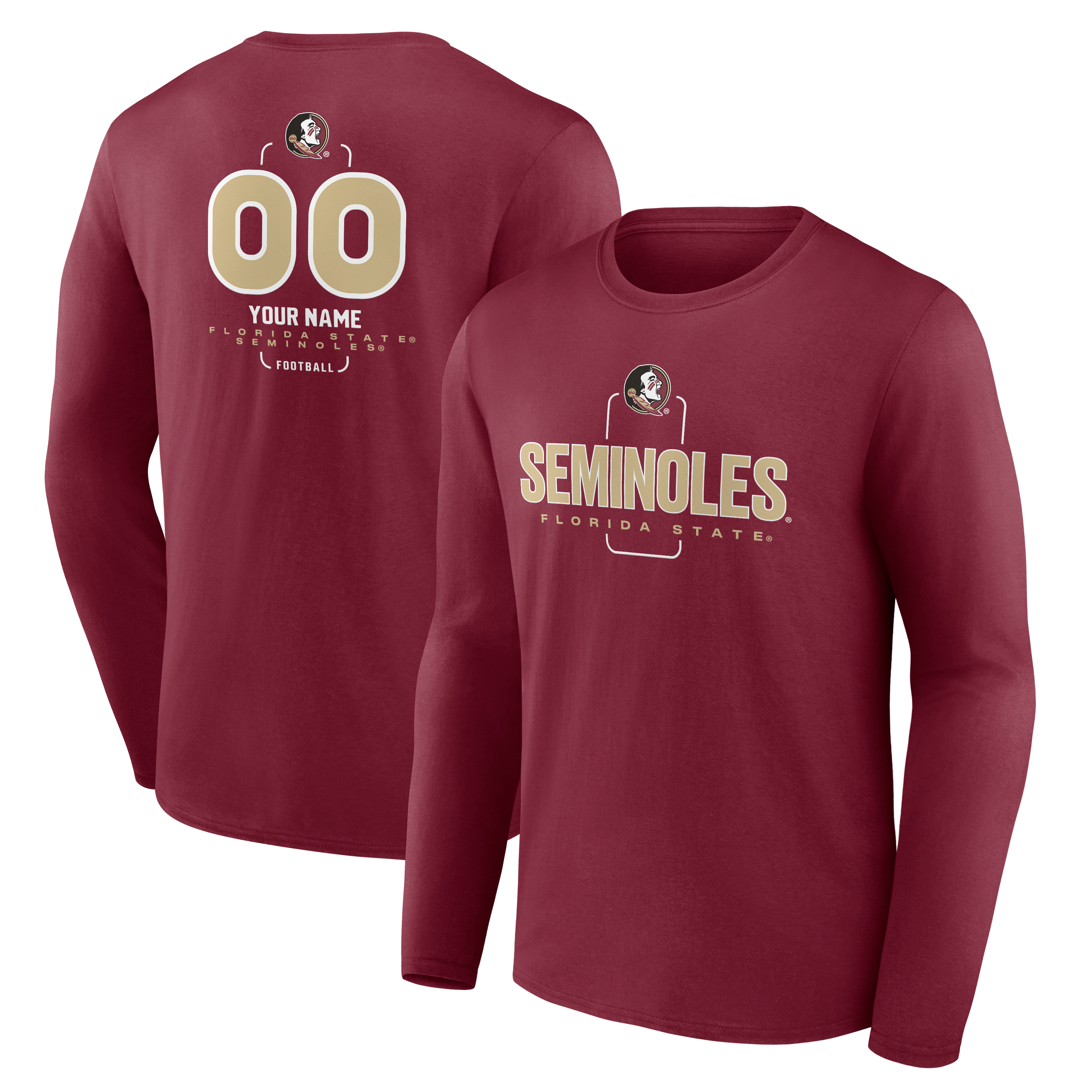 Men's Garnet Florida State Seminoles Personalized Name & Number Midfielder Long Sleeve T-Shirt
