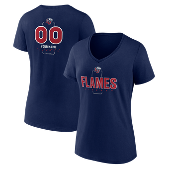 Women's Navy Liberty Flames Personalized Name & Number Midfielder V-Neck T-Shirt