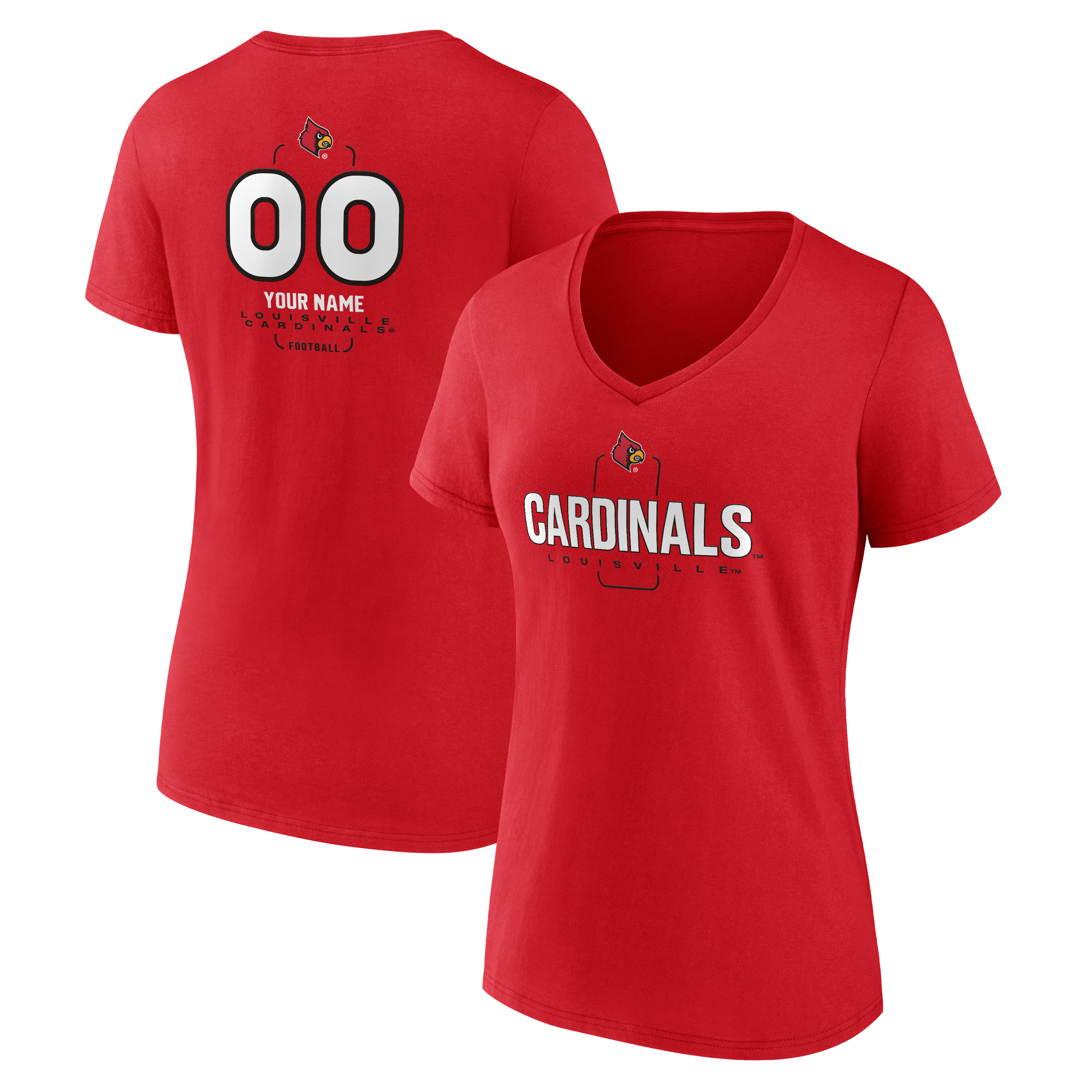 Women's Red Louisville Cardinals Personalized Name & Number Midfielder V-Neck T-Shirt