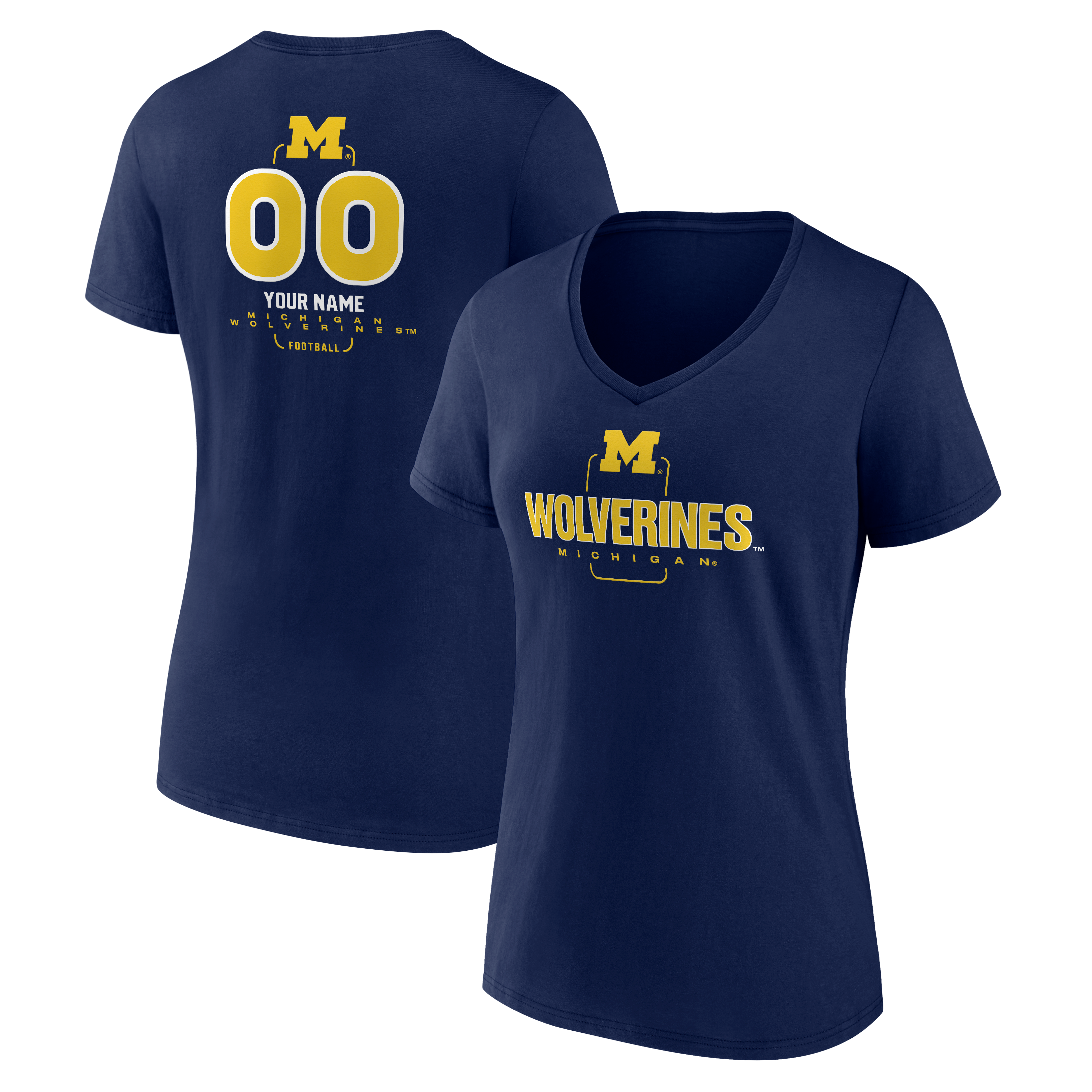Women's Navy Michigan Wolverines Personalized Name & Number Midfielder V-Neck T-Shirt