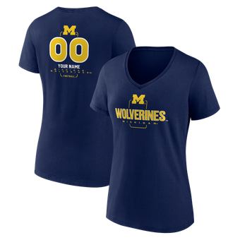 Women's Navy Michigan Wolverines Personalized Name & Number Midfielder V-Neck T-Shirt