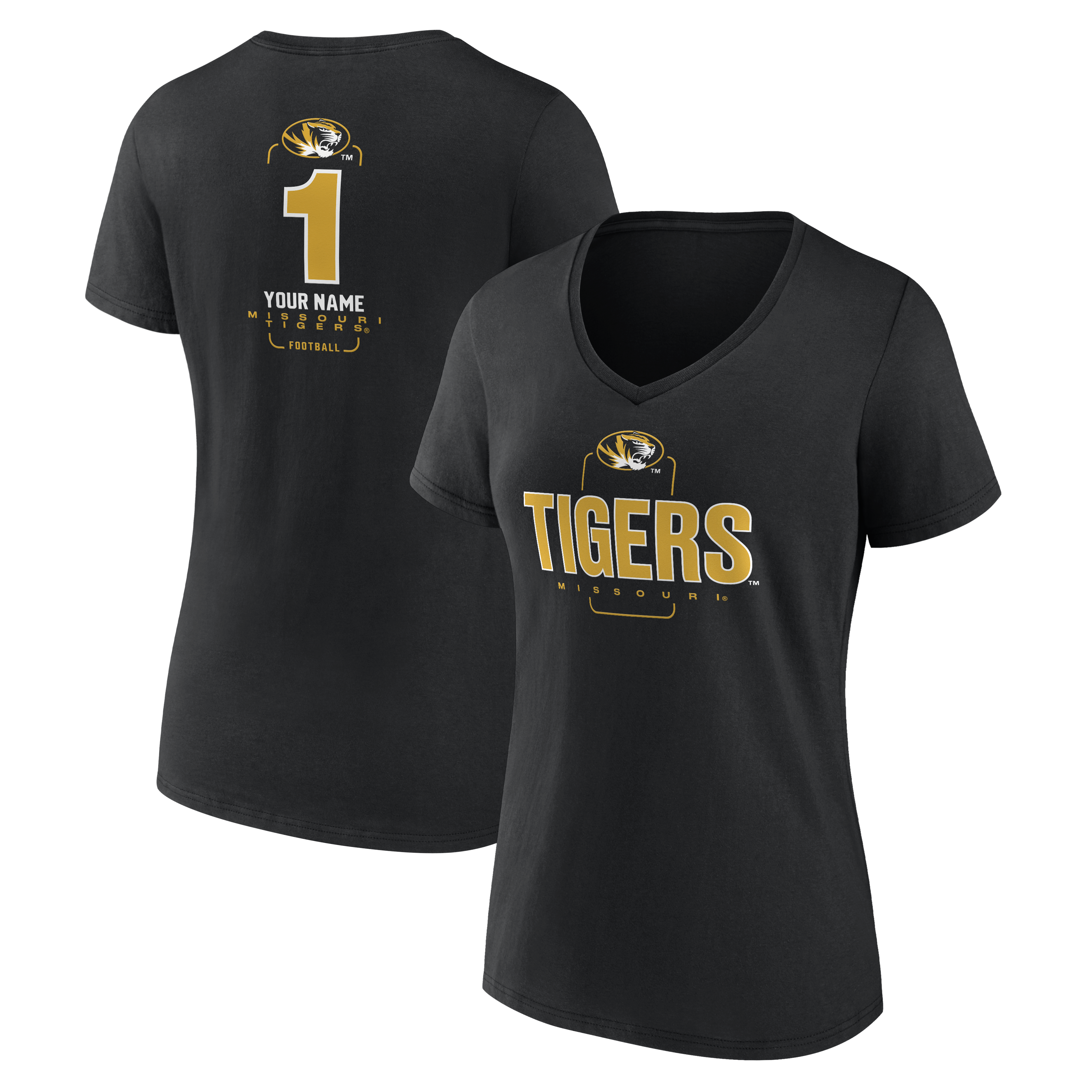 Women’s Black Missouri Tigers Personalized Any Name Midfielder V-Neck T-Shirt Women’s Black Missouri Tigers Personalized Any Name Midfielder V-Neck T-Shirt
