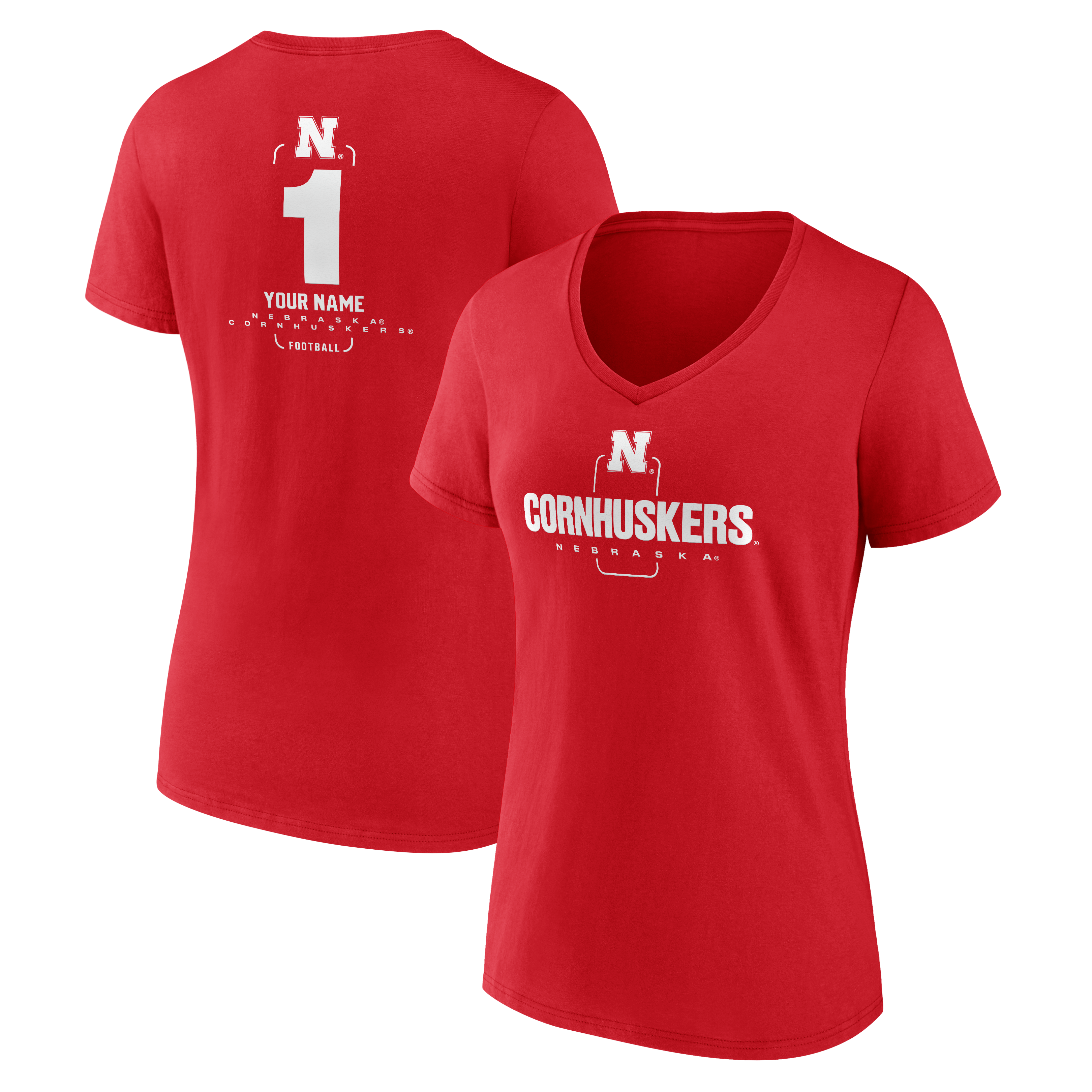 Women's Scarlet Nebraska Huskers Personalized Any Name Midfielder V-Neck T-Shirt