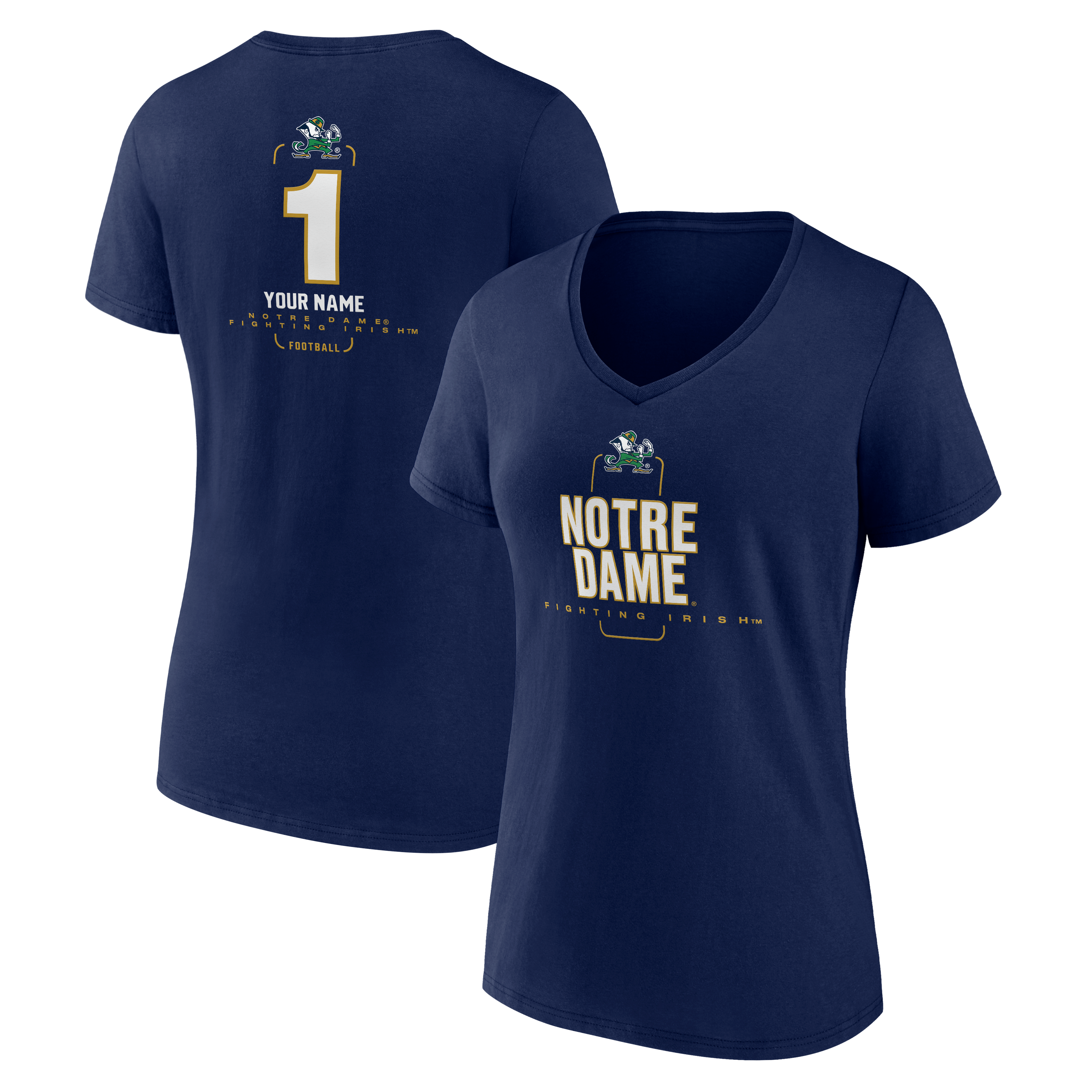 Women's Navy Notre Dame Fighting Irish Personalized Any Name Midfielder V-Neck T-Shirt