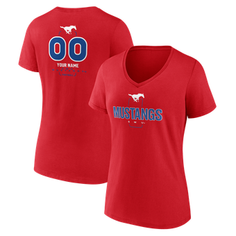 Women's Red SMU Mustangs Personalized Name & Number Midfielder V-Neck T-Shirt