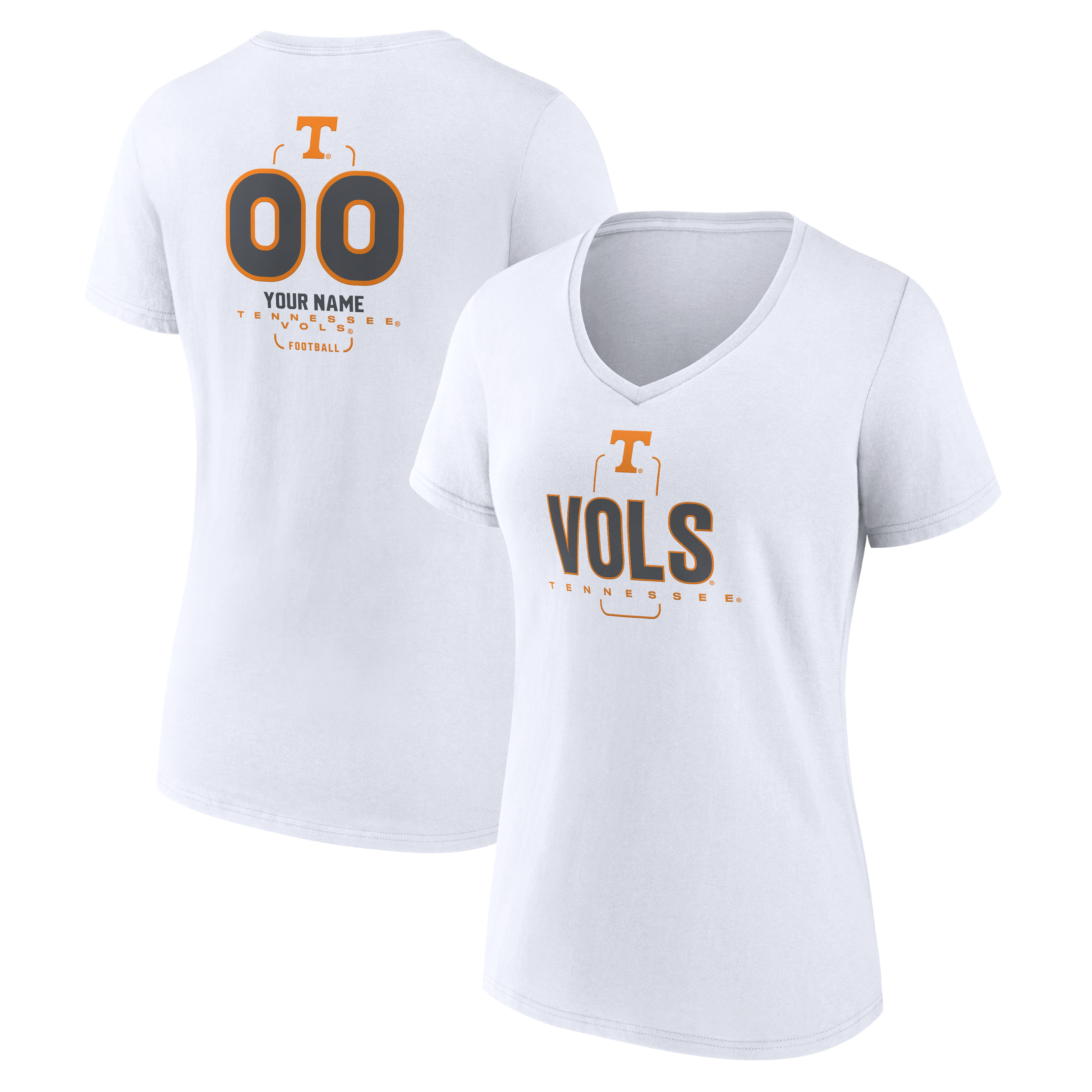Women's White Tennessee Volunteers Personalized Name & Number Midfielder V-Neck T-Shirt