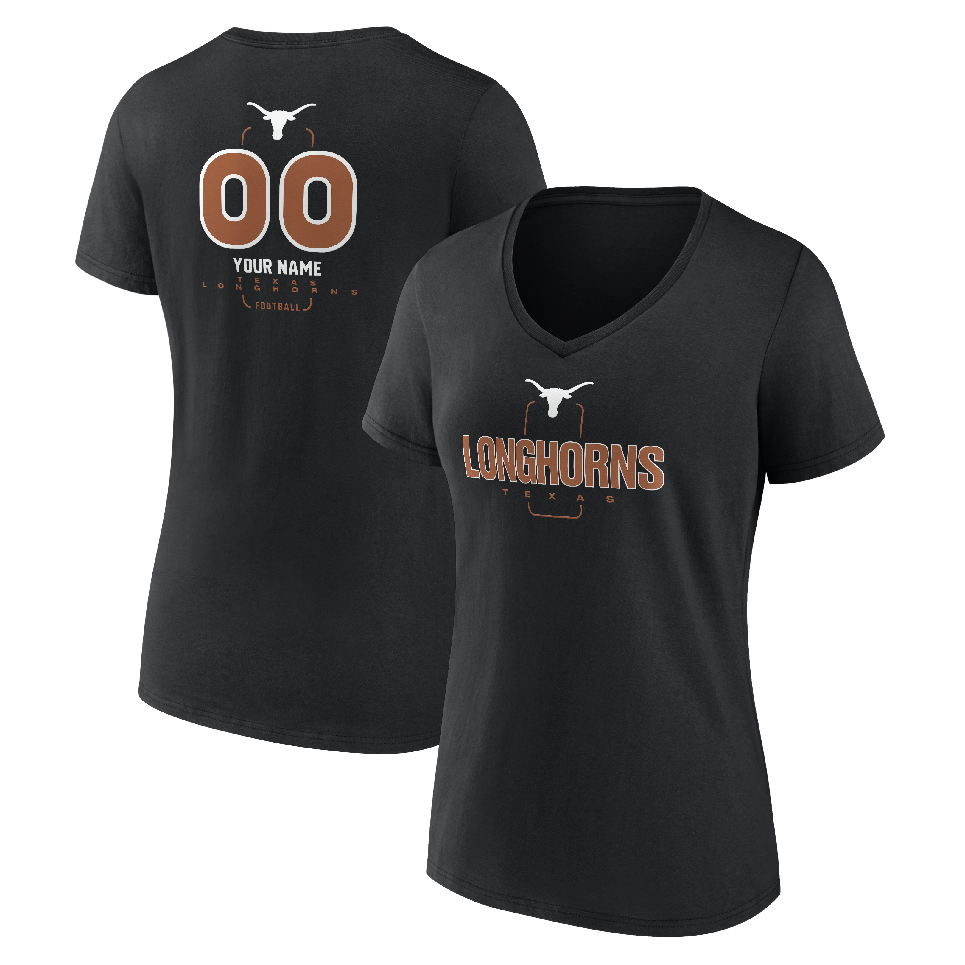 Women’s Black Texas Longhorns Personalized Name & Number Midfielder V-Neck T-Shirt Women’s Black Texas Longhorns Personalized Name & Number Midfielder V-Neck T-Shirt