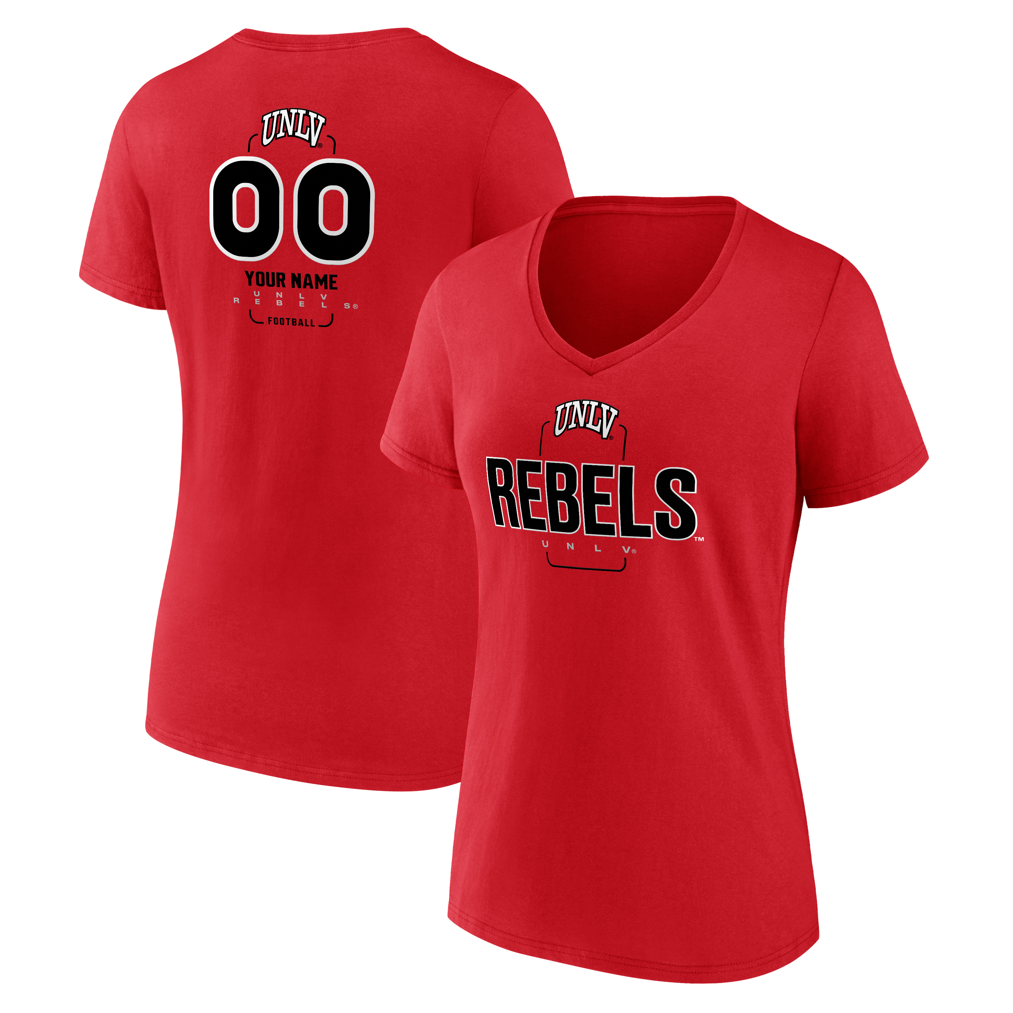 Women's Scarlet UNLV Rebels Personalized Name & Number Midfielder V-Neck T-Shirt