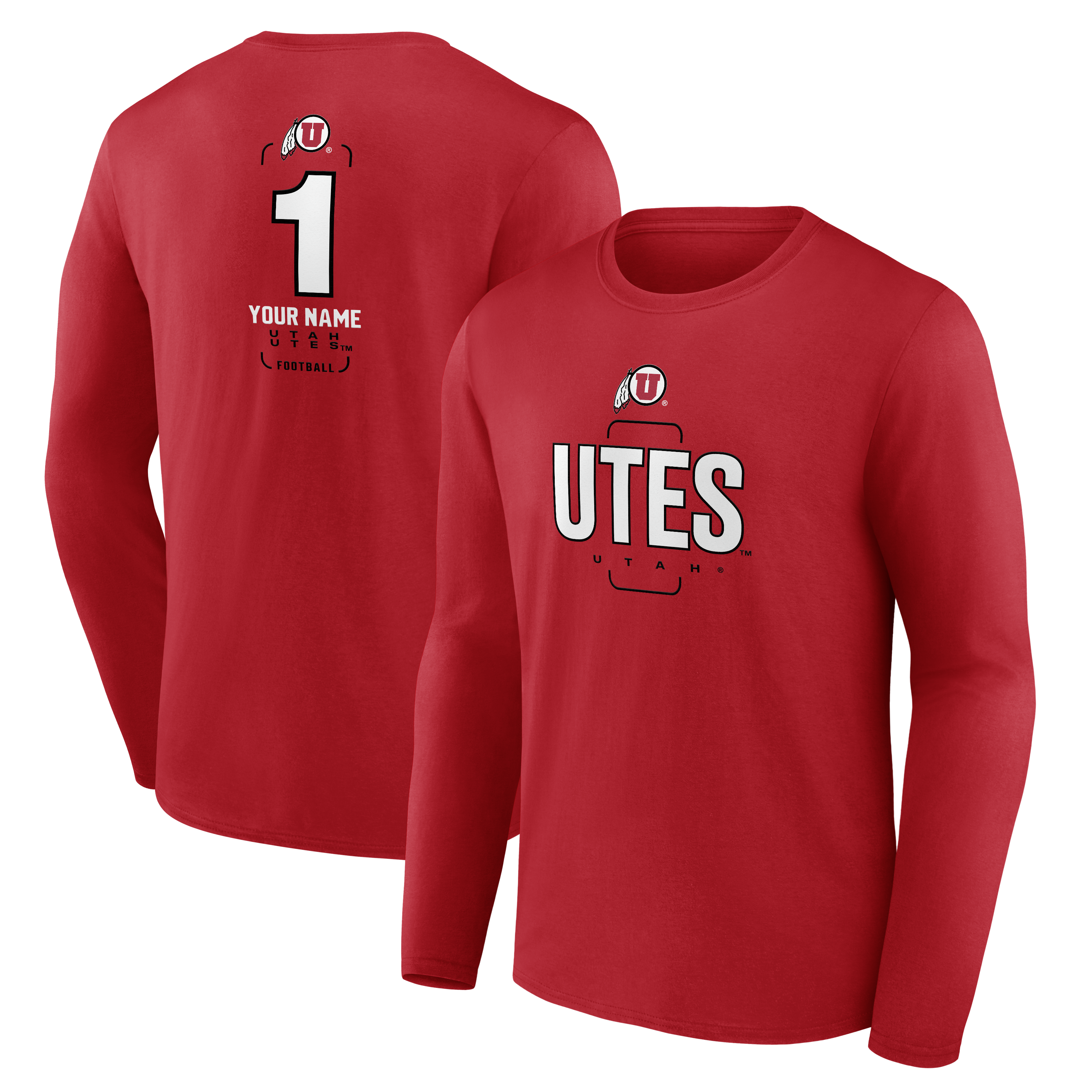 Men's Red Utah Utes Personalized Any Name Midfielder Long Sleeve T-Shirt