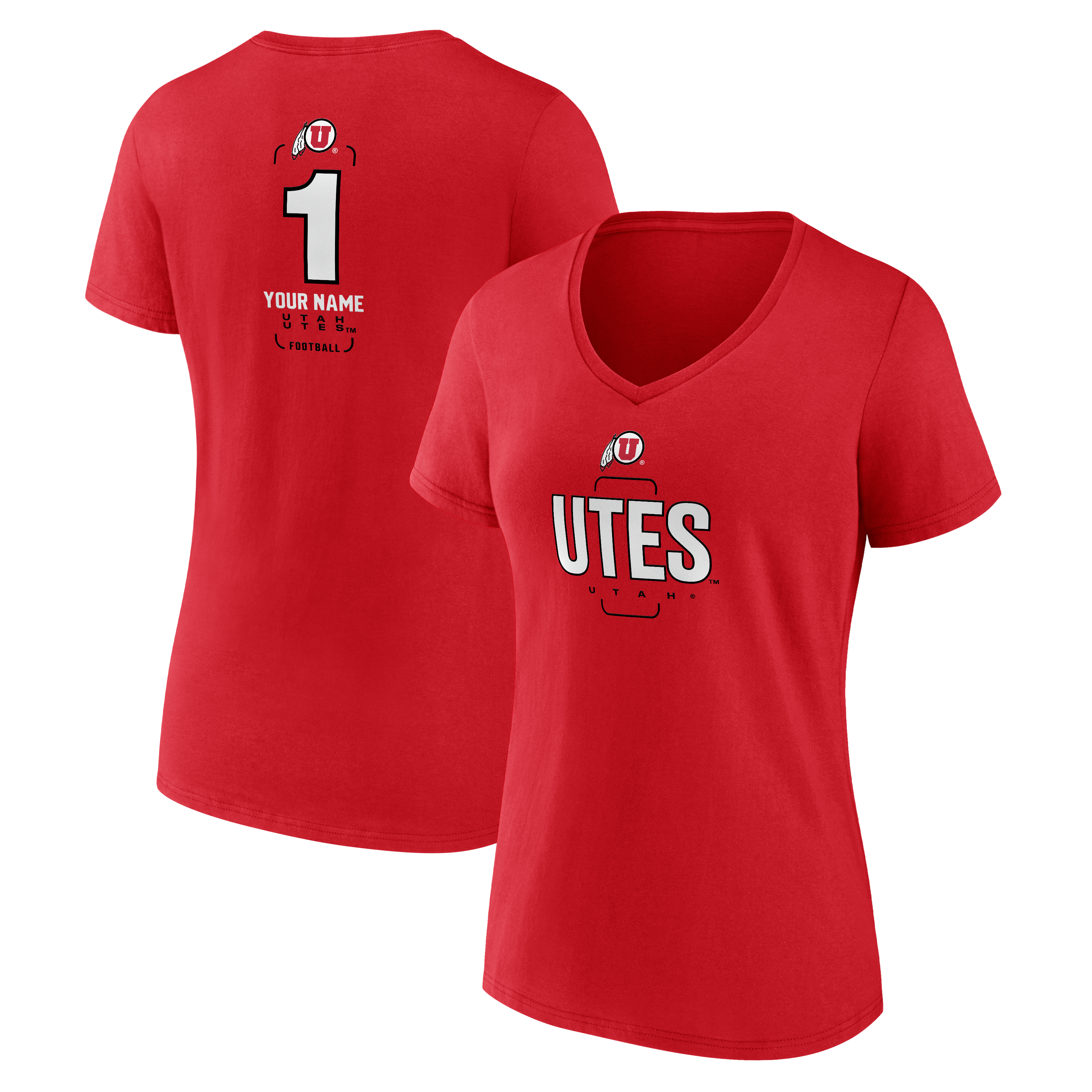 Women's Red Utah Utes Personalized Any Name Midfielder V-Neck T-Shirt