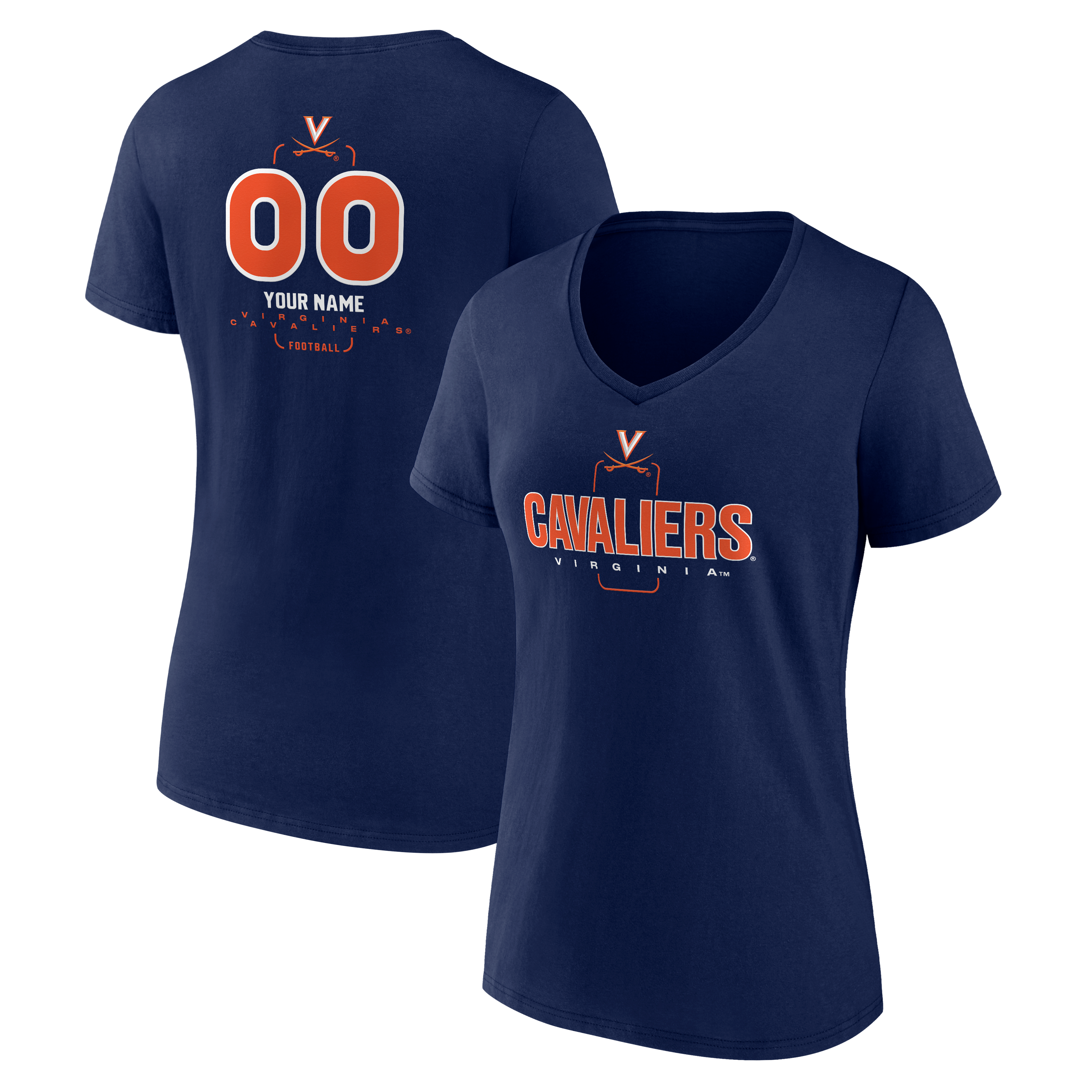 Women's Navy Virginia Cavaliers Personalized Name & Number Midfielder V-Neck T-Shirt