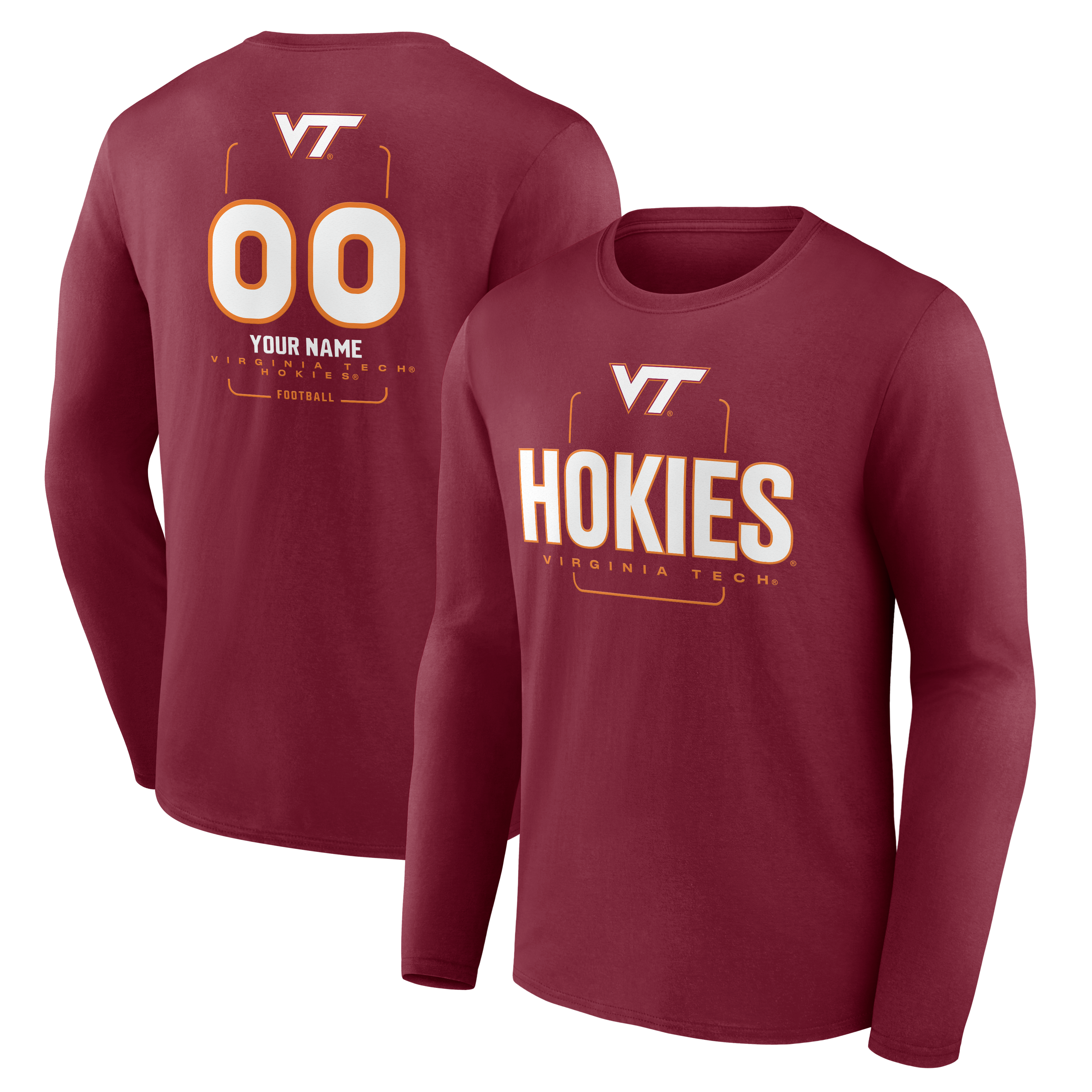 Men's Maroon Virginia Tech Hokies Personalized Name & Number Midfielder Long Sleeve T-Shirt