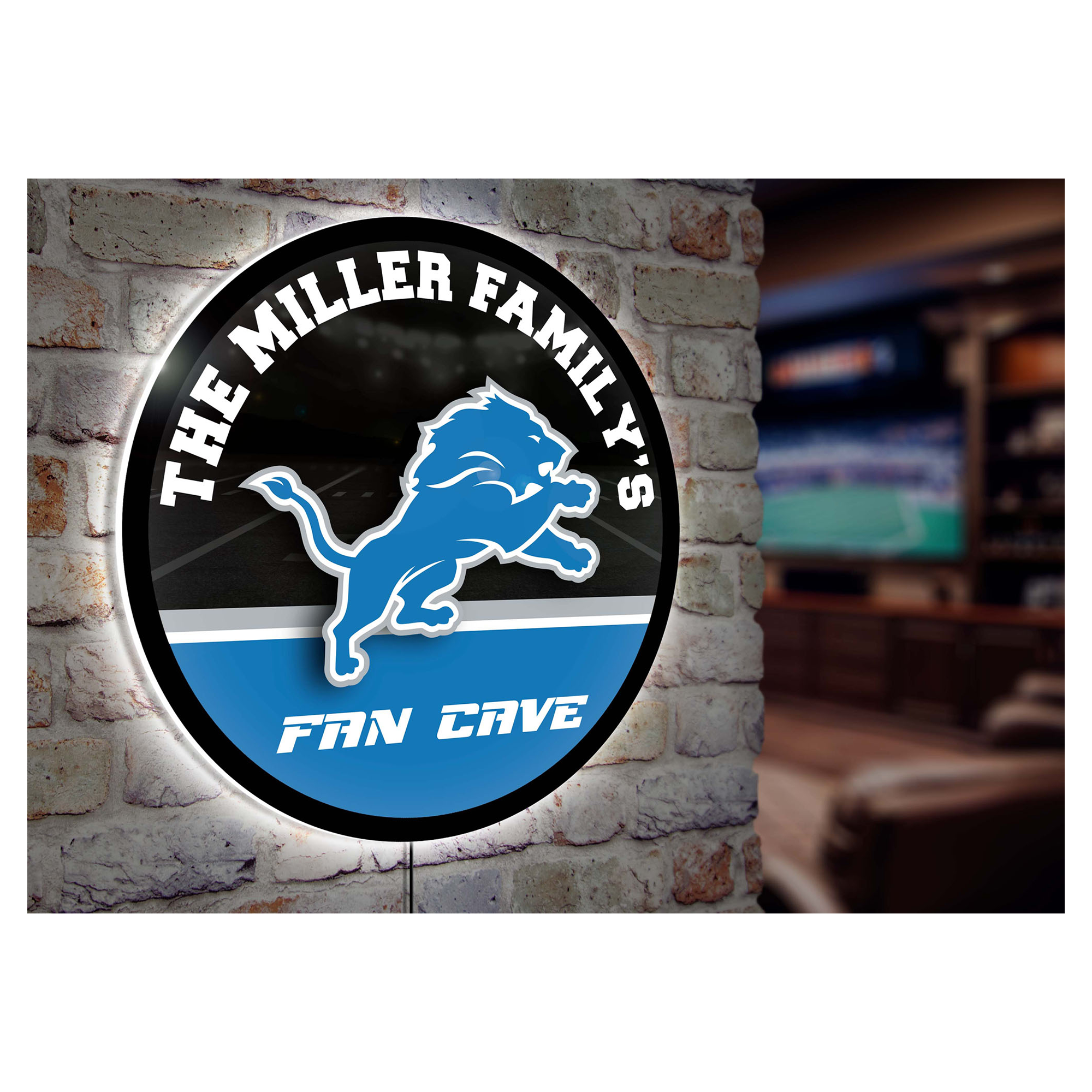 Detroit Lions Personalized 23" Round LED Wall Sign