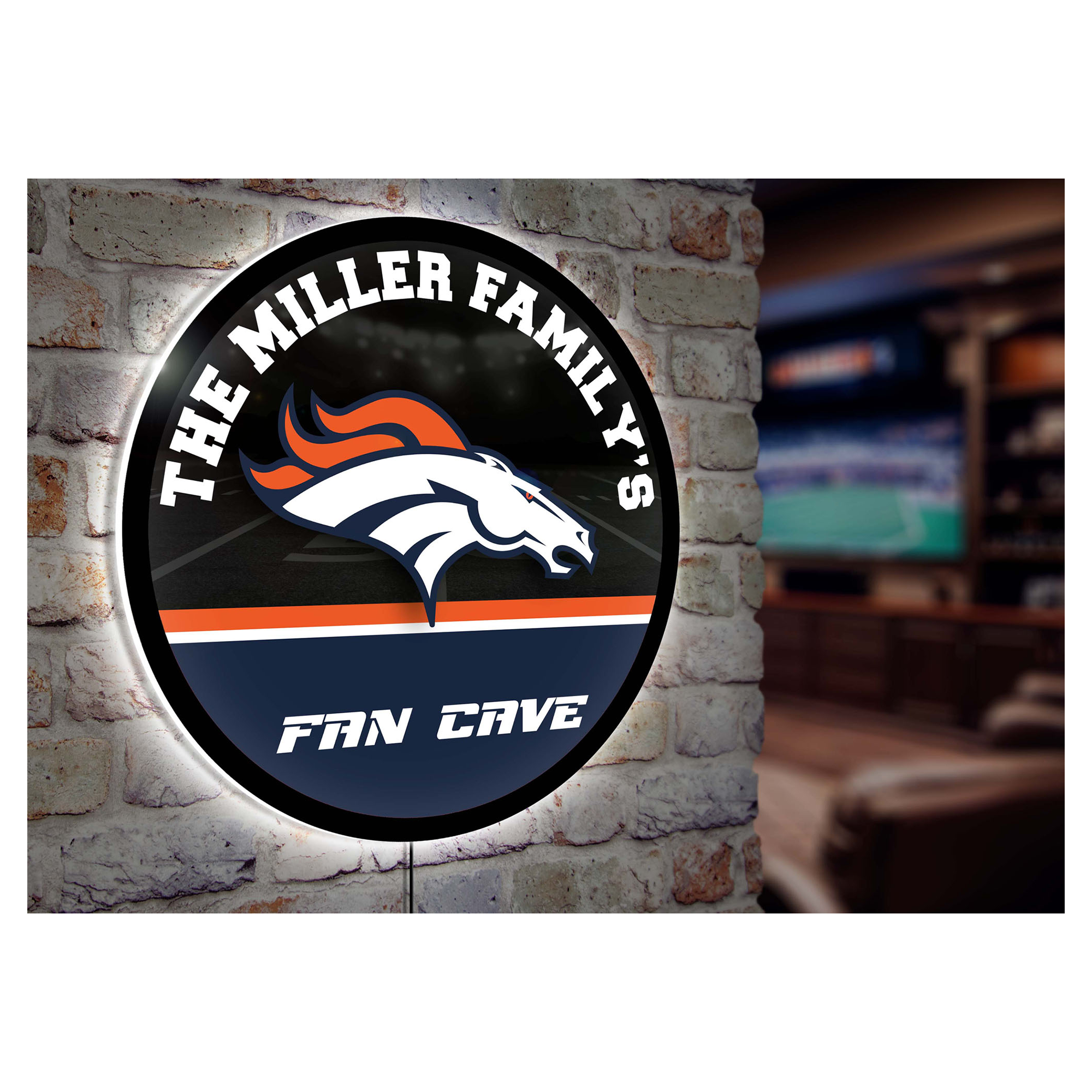 Denver Broncos Personalized 23" Round LED Wall Sign