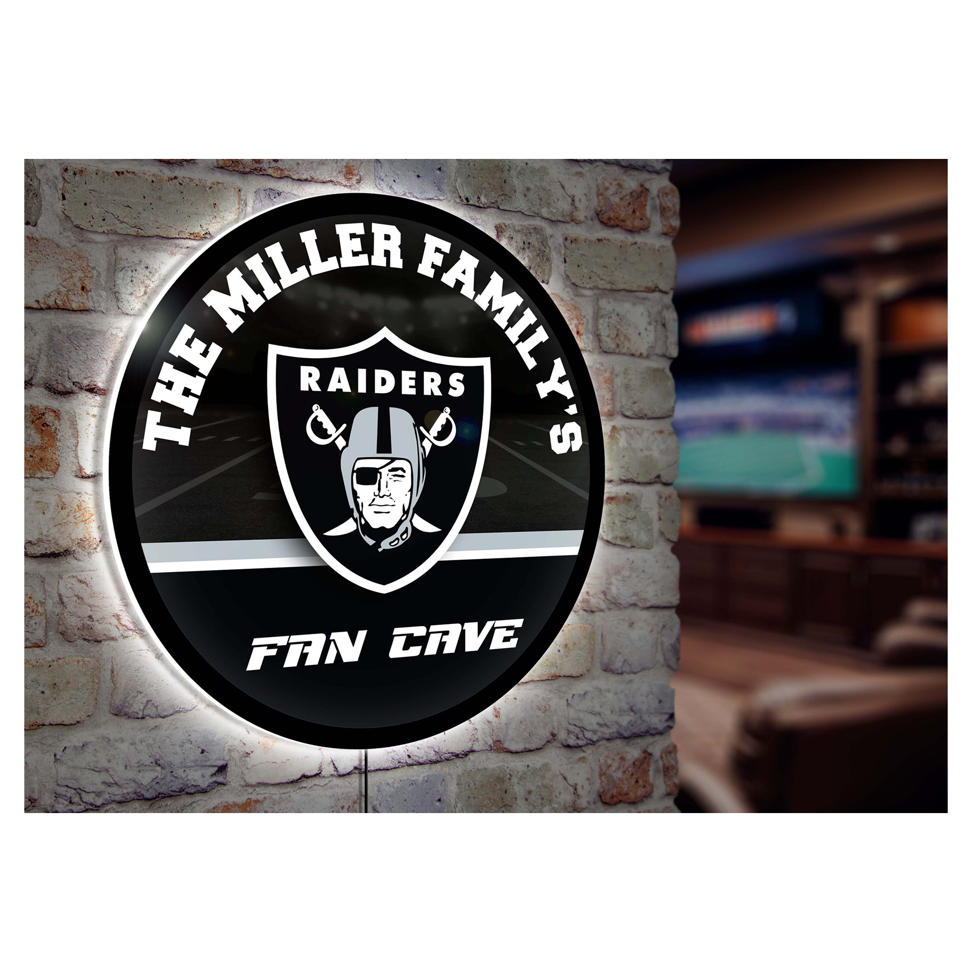 Las Vegas Raiders Personalized 23" Round LED Wall Sign