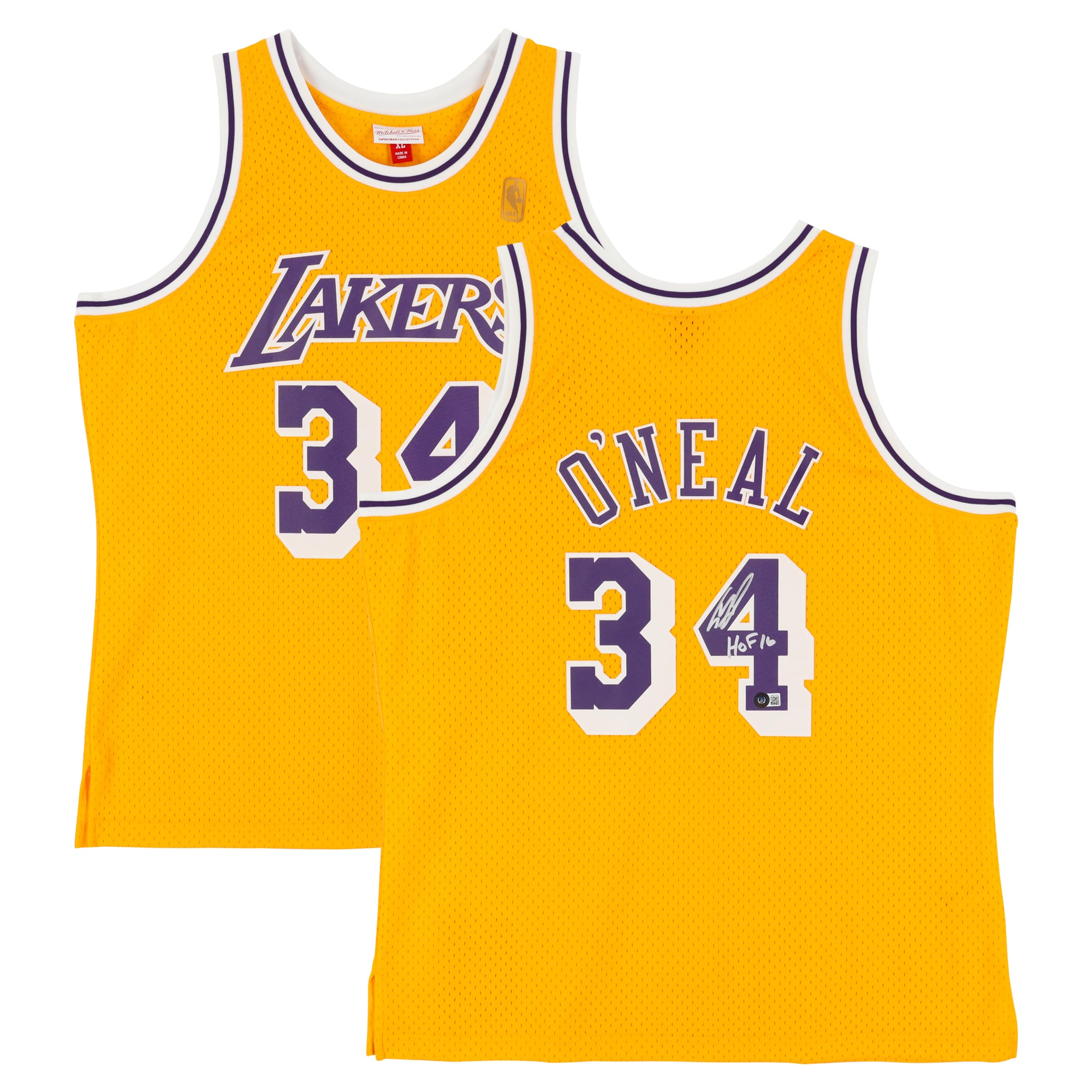 Shaquille O'Neal Los Angeles Lakers Autographed Gold Mitchell & Ness 1996-97 Swingman Jersey with "HOF 16" Inscription