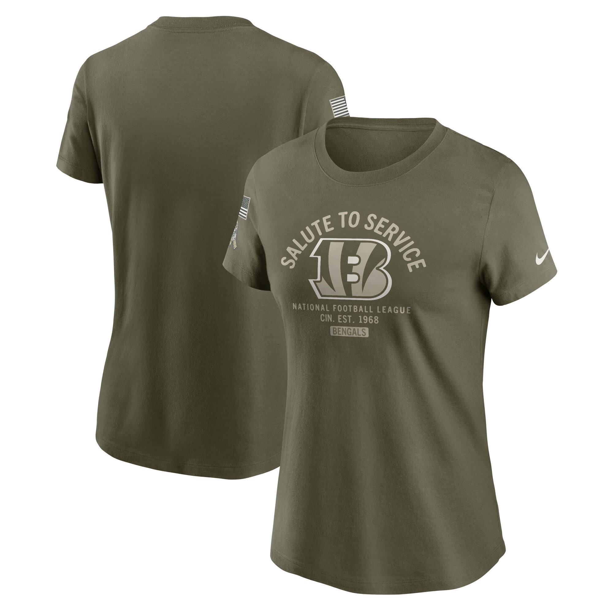 Women’s Nike Olive Cincinnati Bengals 2025 Salute to Service Sideline T-Shirt Women’s Nike Olive Cincinnati Bengals 2025 Salute to Service Sideline T-Shirt