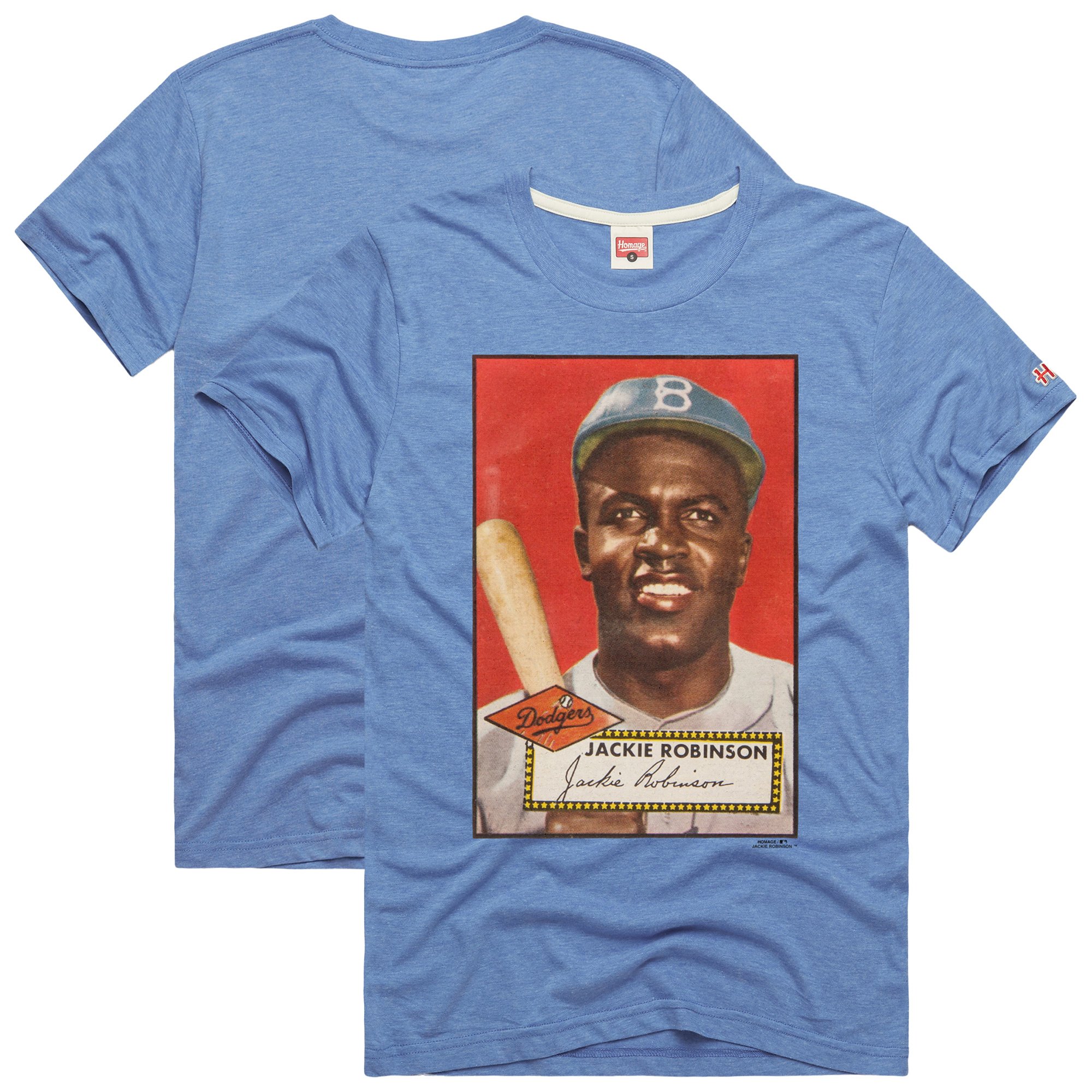 Men's Homage Jackie Robinson Light Blue Brooklyn Dodgers Topps Baseball Card Tri-Blend T-Shirt
