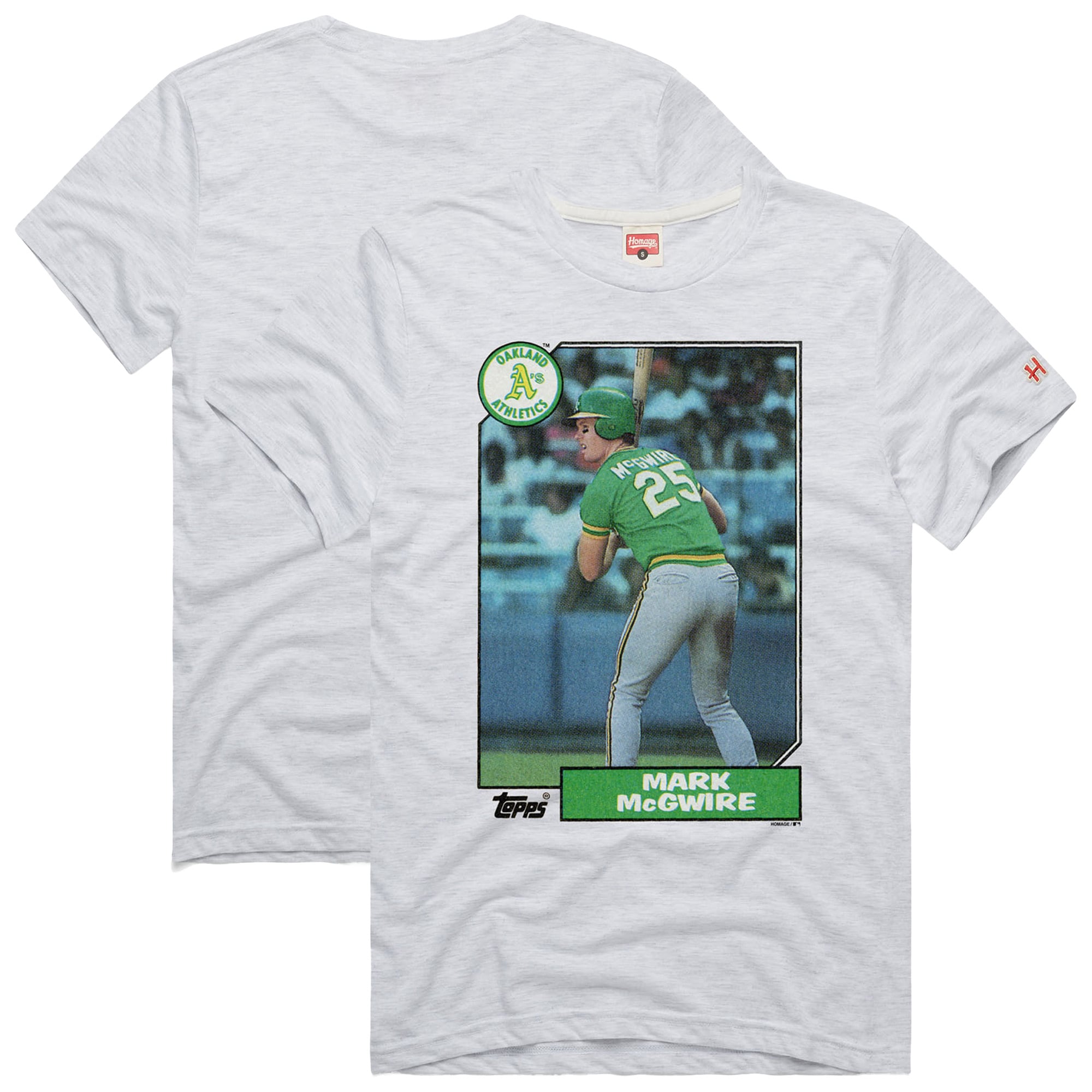 Men's Homage Mark McGwire Ash Athletics Topps Baseball Card Tri-Blend T-Shirt