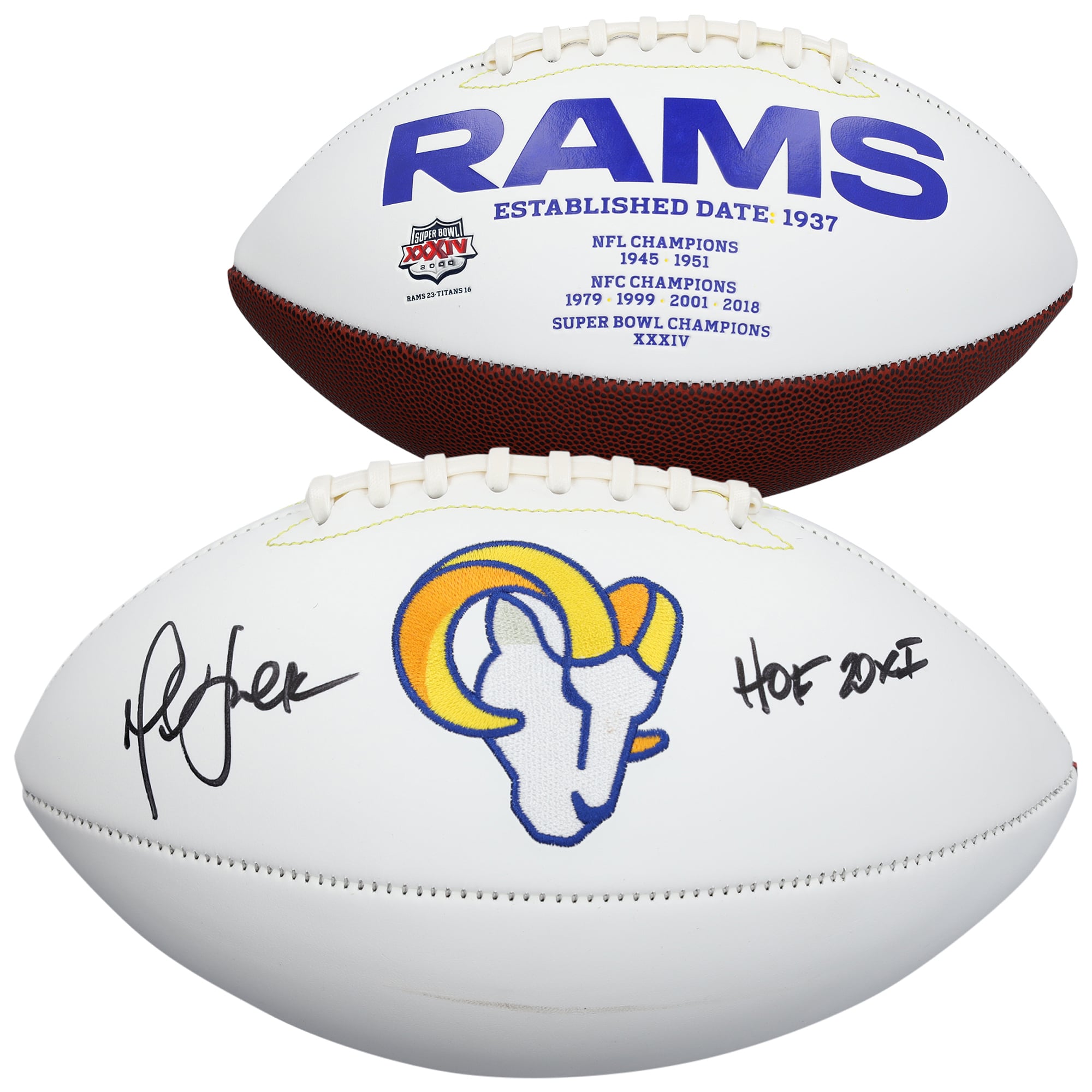 Marshall Faulk St. Louis Rams Autographed White Panel Football with "HOF 20XI" Inscription