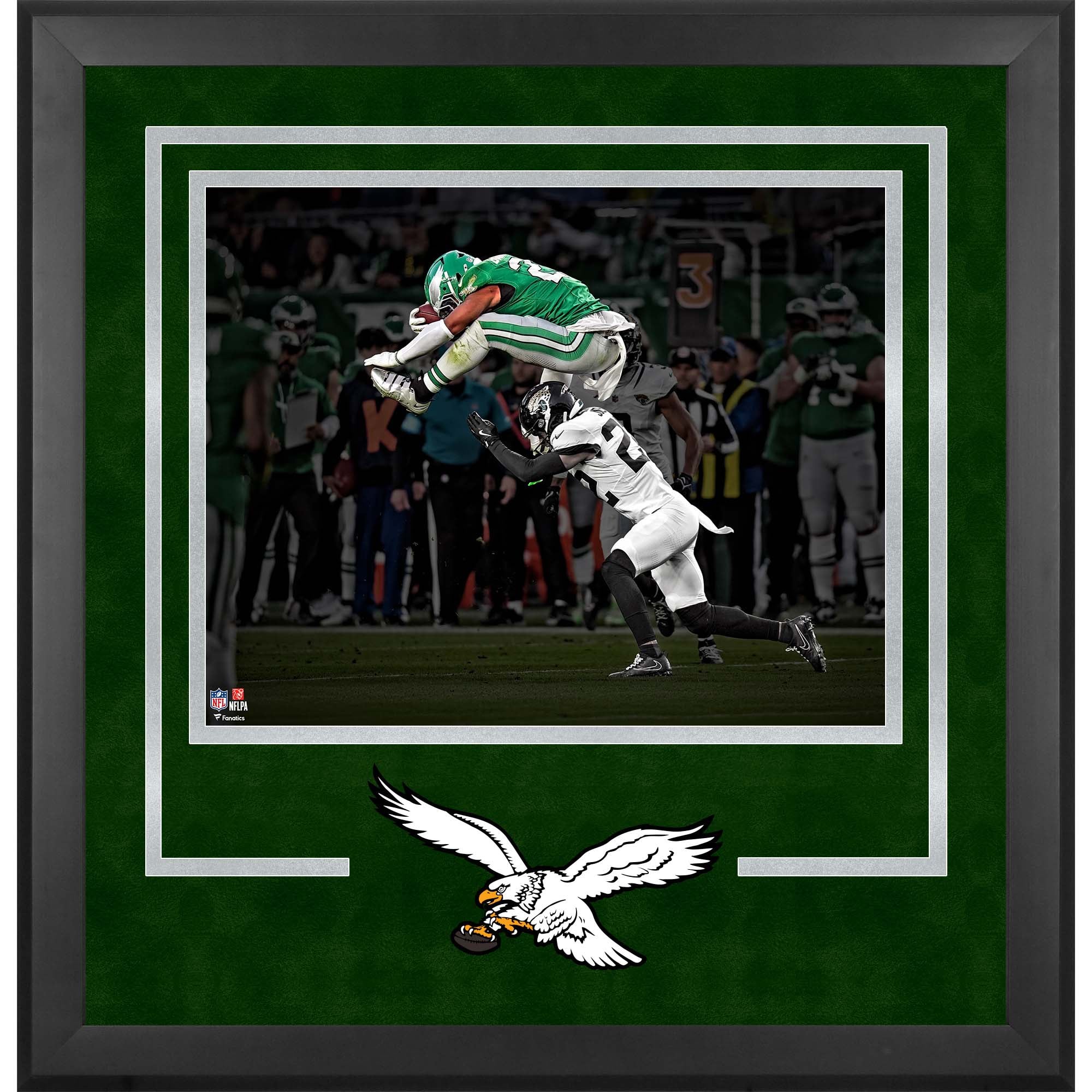 Saquon Barkley Philadelphia Eagles Deluxe Framed 16” x 20” Week 9 vs. Jacksonville Jaguars Reverse Hurdle Photograph