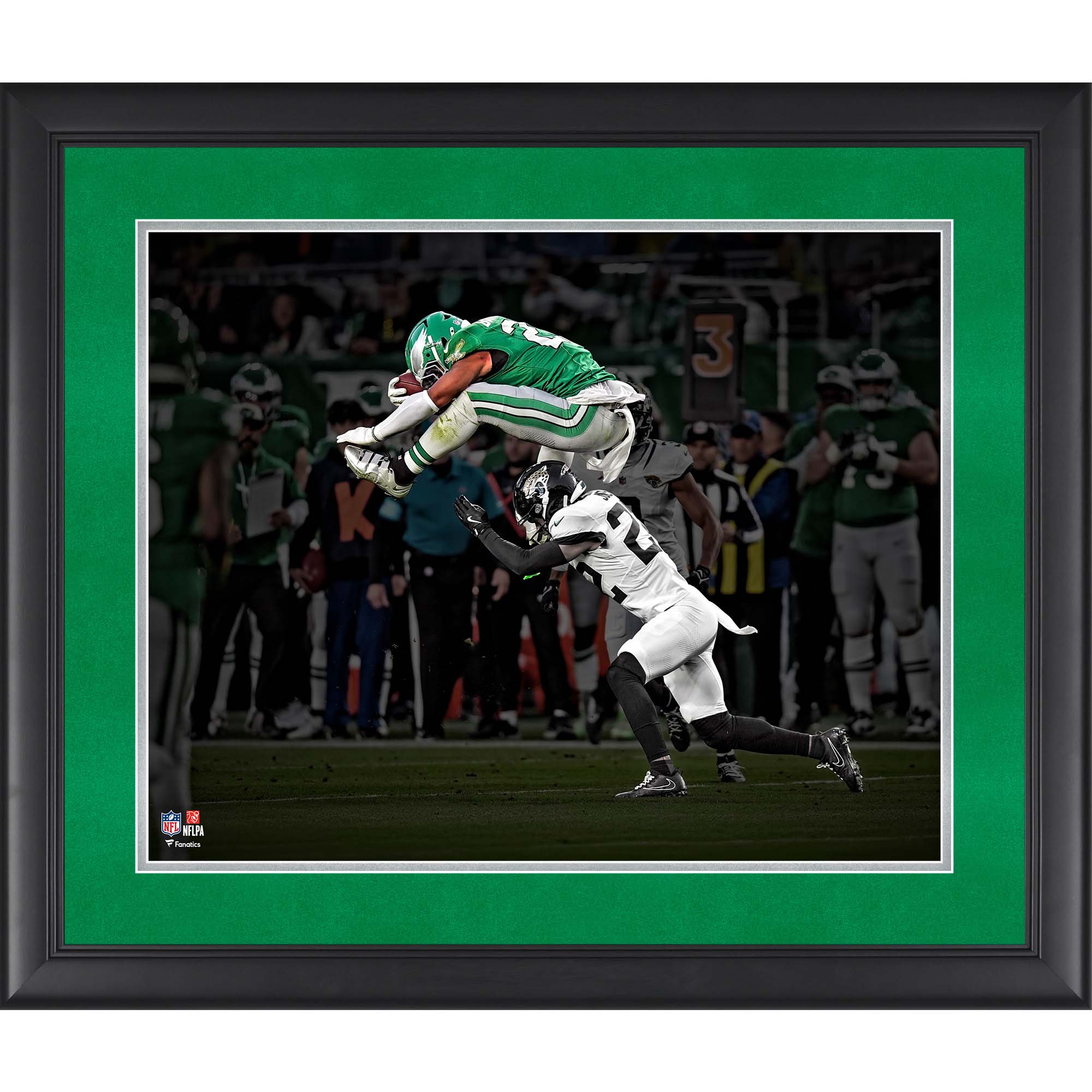 Saquon Barkley Philadelphia Eagles Framed 16” x 20” Week 9 vs. Jacksonville Jaguars Reverse Hurdle Photograph