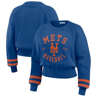Women's WEAR by Erin Andrews  Royal New York Mets Vintage Washed Cropped Pullover Sweatshirt