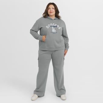 Women's WEAR by Erin Andrews Gray Los Angeles Dodgers Plus Size Waffle-Knit Long-Sleeve Hoodie & Lounge Pant Set