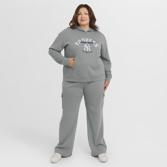 Women's WEAR by Erin Andrews Gray New York Yankees Plus Size Waffle-Knit Long-Sleeve Hoodie & Lounge Pant Set