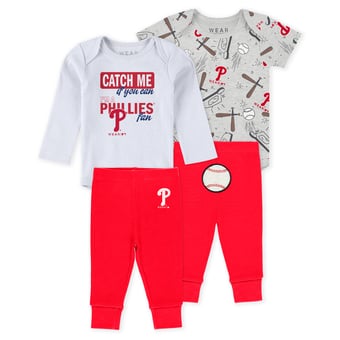 Newborn & Infant WEAR by Erin Andrews Heather Gray/White/Red Philadelphia Phillies Three-Piece Turn Me Around Bodysuits & Pants Set